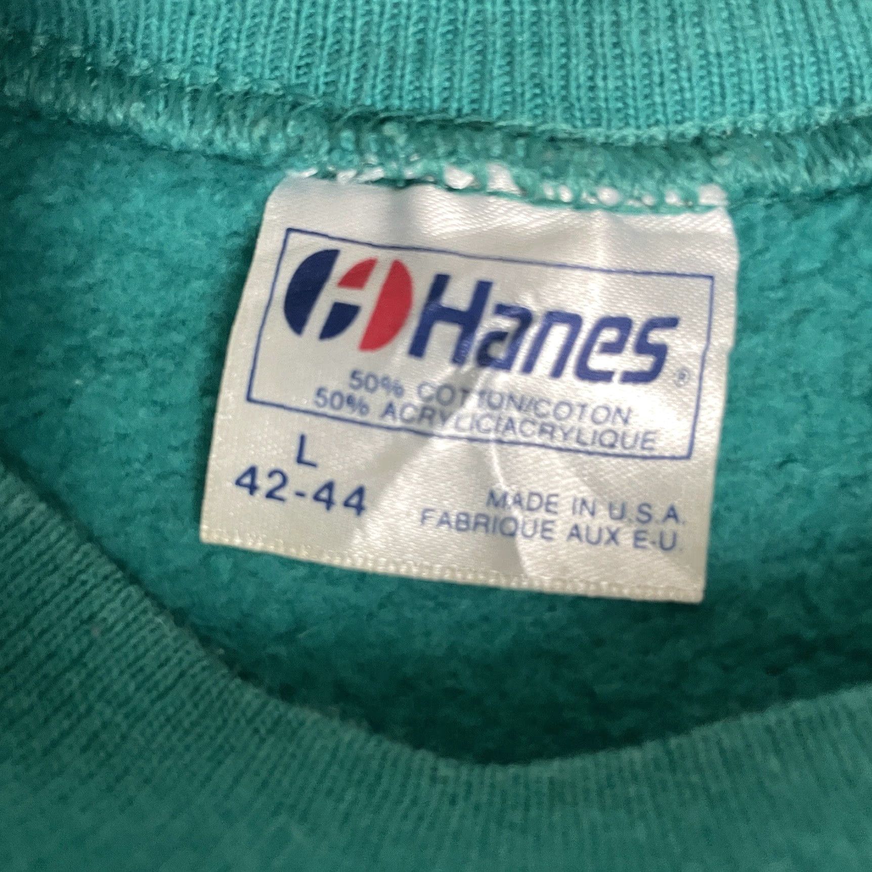 Hanes VINTAGE Hanes Sweatshirt Adult L Crew Neck Green Distressed Logo Graphic 80s 90s Retro Vintage Mens Size US L / EU 52-54 / 3 - 4 Thumbnail