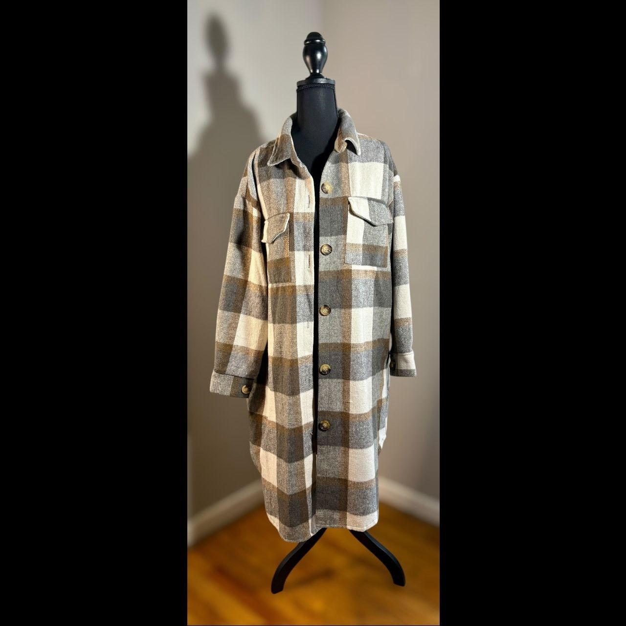 Other Tan and brown plaid flannel Long Shacket Size M / US 6-8 / IT 42-44 - 2 Thumbnail