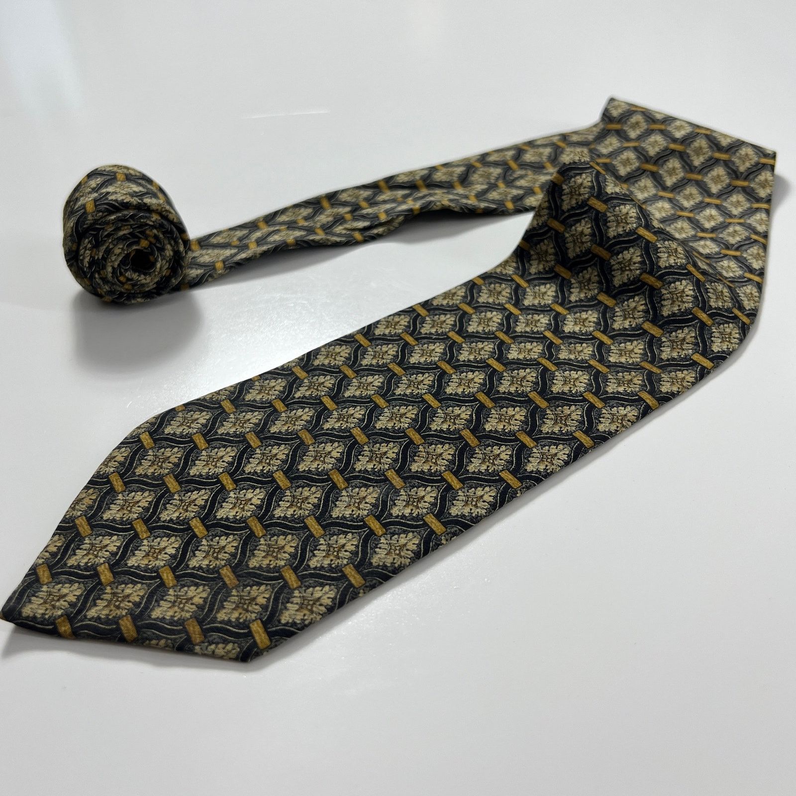 Valentino Valentino Cravatte Vintage Men's Tie Grey Gold Silk Necktie Size ONE SIZE - 1 Thumbnail