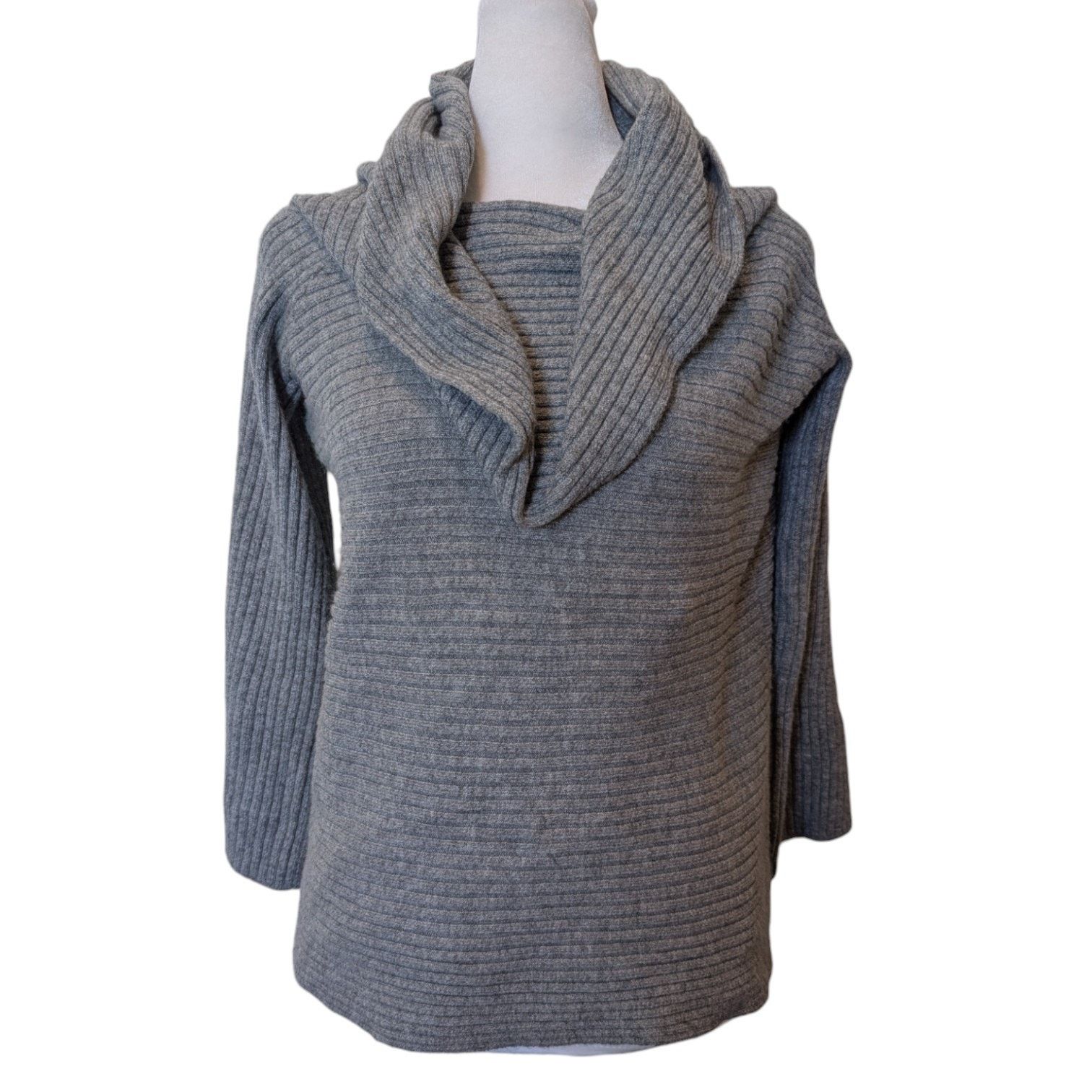 Lou & Grey Lou & Grey Grey Knit Ribbed Off Shoulder Cowl Neck Sweater Size S / US 4 / IT 40 - 3 Thumbnail