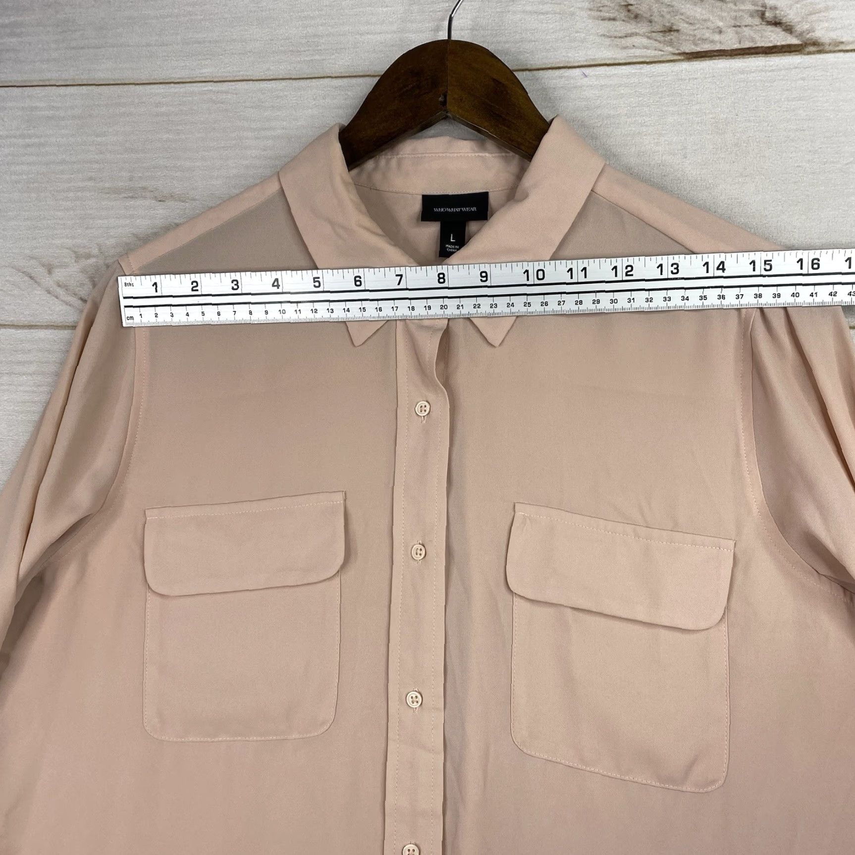 Pinko WHO WHAT WEAR Button-Up Shirt Womens L Peachy Pink Long Sleeve Chambray Casual Shirt Size L / US 10 / IT 46 - 7 Thumbnail