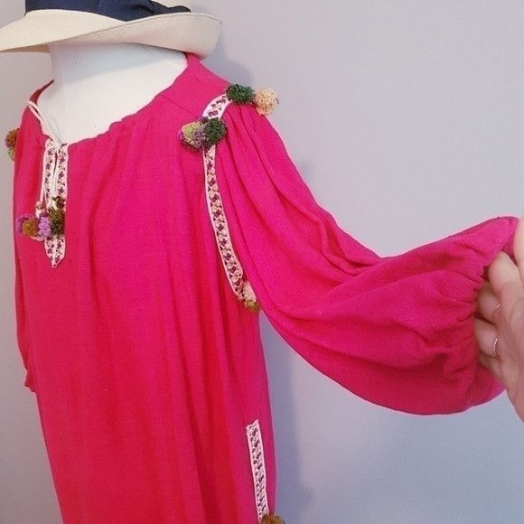 Handmade Handmade Pink 100% Raw Silk Ethnic Boho Tunic Dress - M/L Size M / US 6-8 / IT 42-44 - 6 Thumbnail