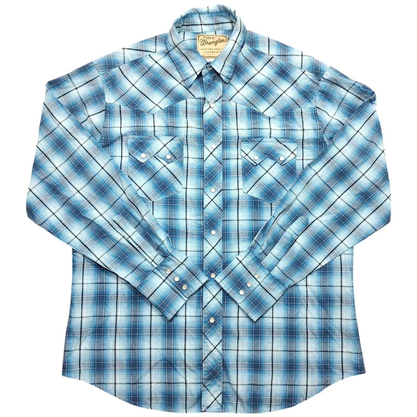 Wrangler Wrangler Shirt Mens XL Blue Plaid Pearl Snap Sawtooth Western Rodeo Cowboy Retro Button-Up Long Sleeve Size US XL / EU 56 / 4 - 2 Thumbnail