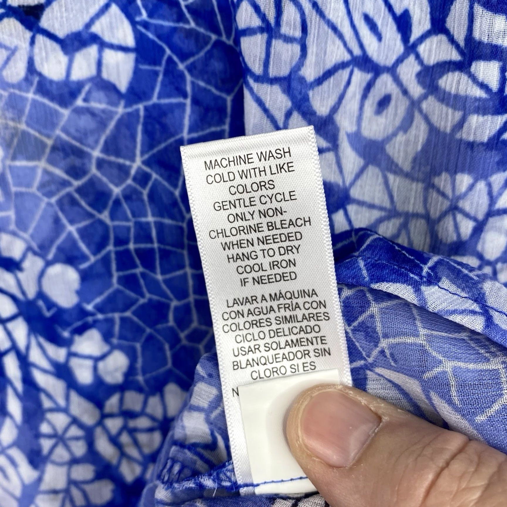 Vintage Fever Clothing Co Blouse Women's XL Sleeveless Floral Paisley Blue Geometric Chiffon Keyhole Neck Tunic Casual Caprice Style - 90s? Size XL / US 12-14 / IT 48-50 - 5 Thumbnail