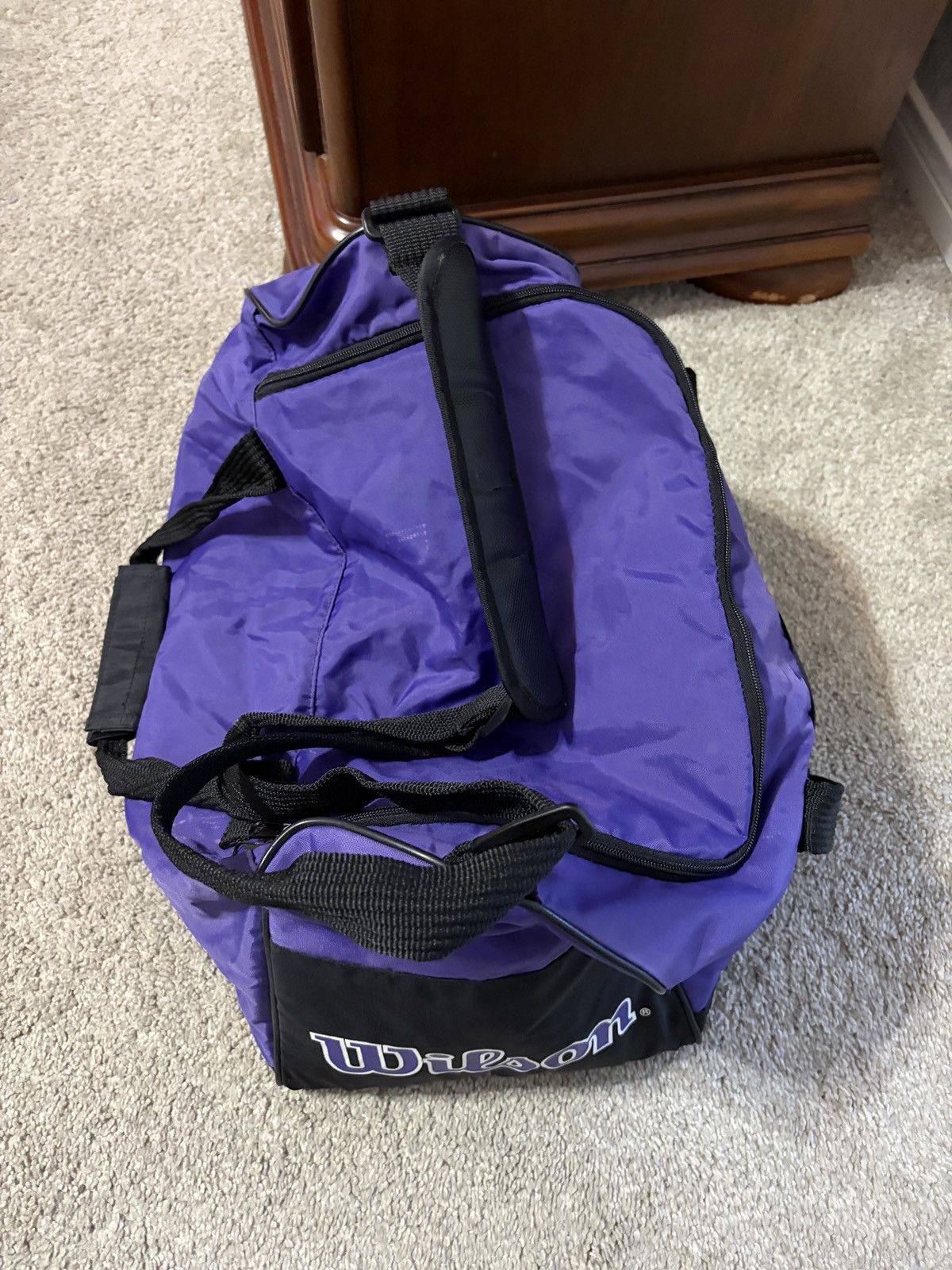 Wilson Vintage 90s Wilsons Nylon Duffle Strap Gym Bag Purple Black Size ONE SIZE - 10 Thumbnail