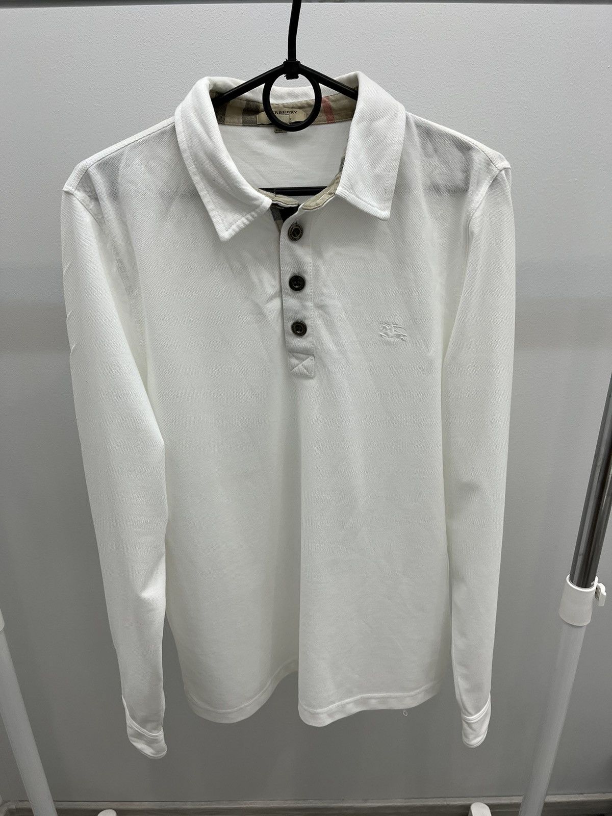 Burberry London men's pale stone polo shops shirt size large