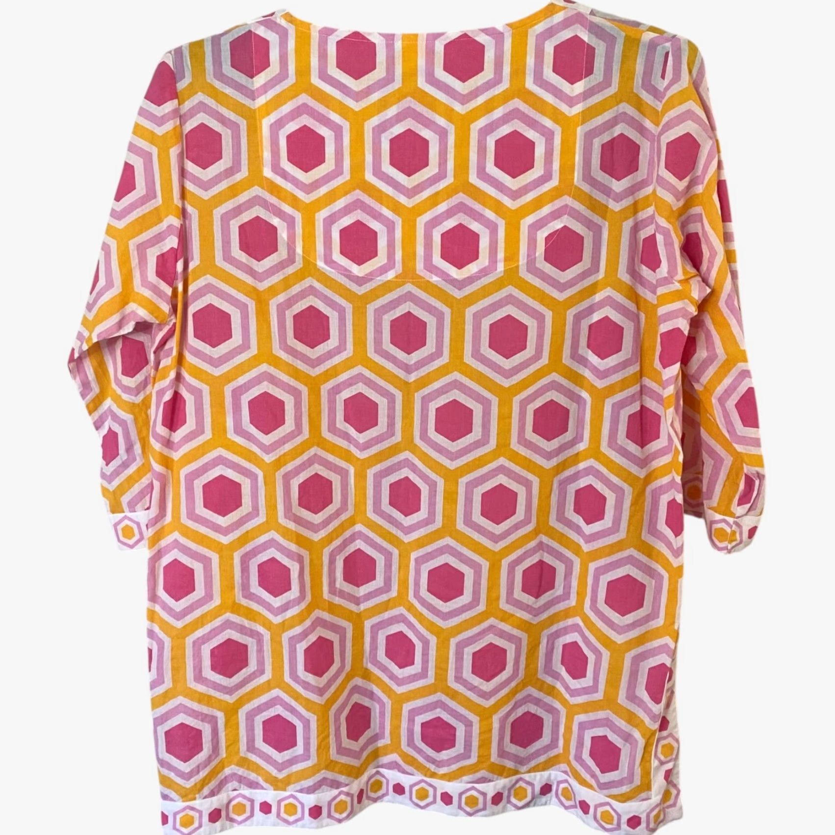 Vintage Ecoaccents Geometric V-Neck Tunic 3/4 Sleeve Printed Top Women's XL Orange Pink Blouse Size XL / US 12-14 / IT 48-50 - 4 Thumbnail