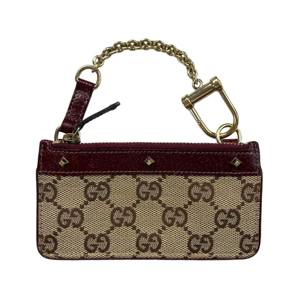 image of Gucci Studded Monogram Key Pouch Wallet in Brown, Women's