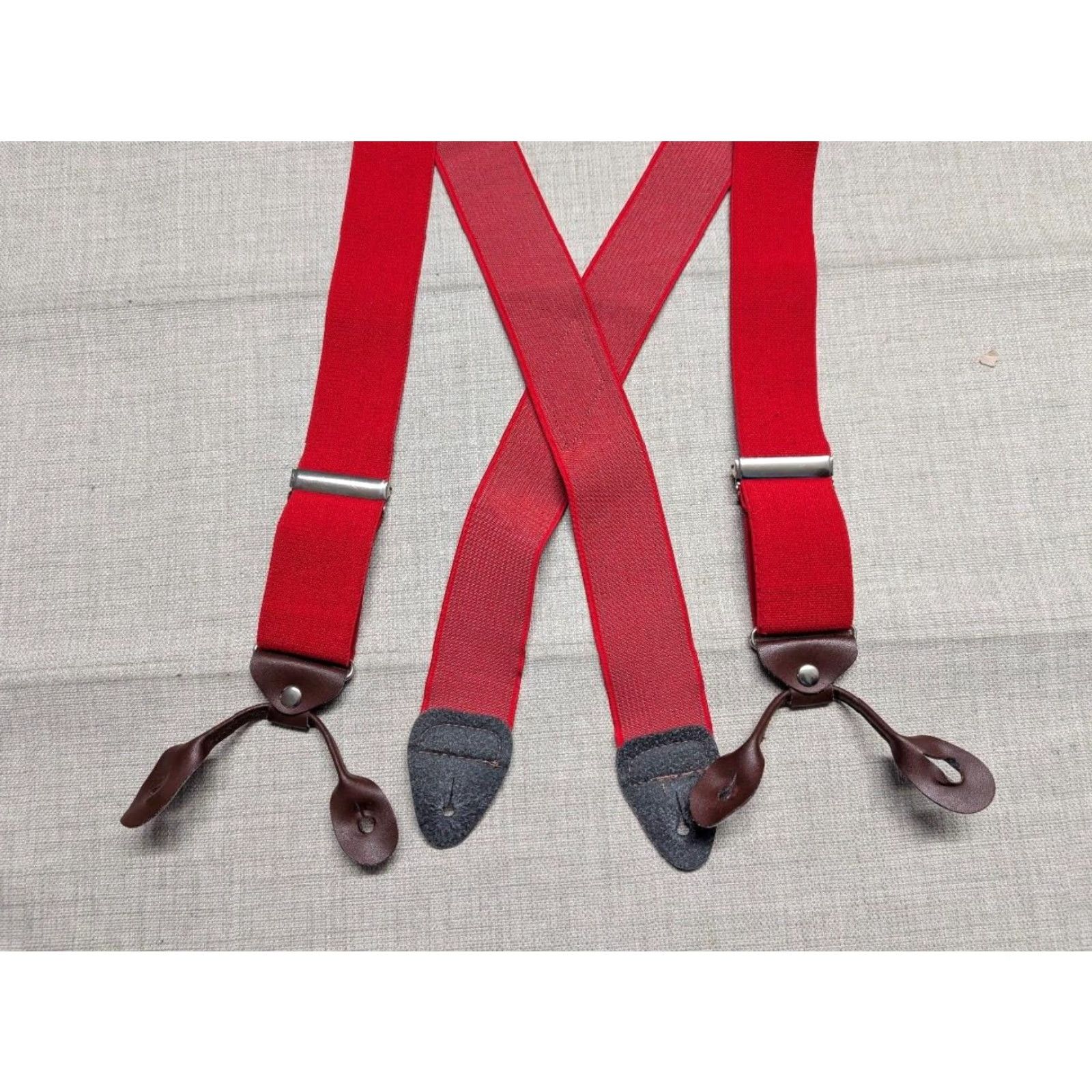 Vintage VINTAGE SUSPENDERS Canvas Elastic Straps Men One Size Red Suspender Band Brace-Hunting Bracelets? Size ONE SIZE - 2 Thumbnail
