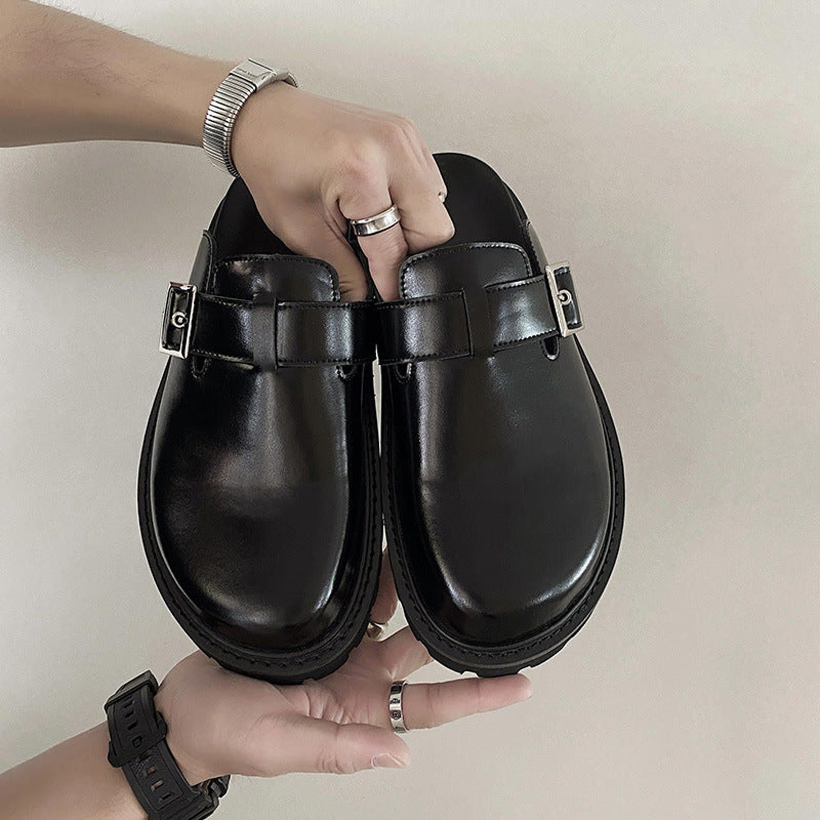 Leather Big-Head Platform Clog Slipper | Leather Outer-Wear Shoes Size US 10 / EU 43 - 3 Thumbnail