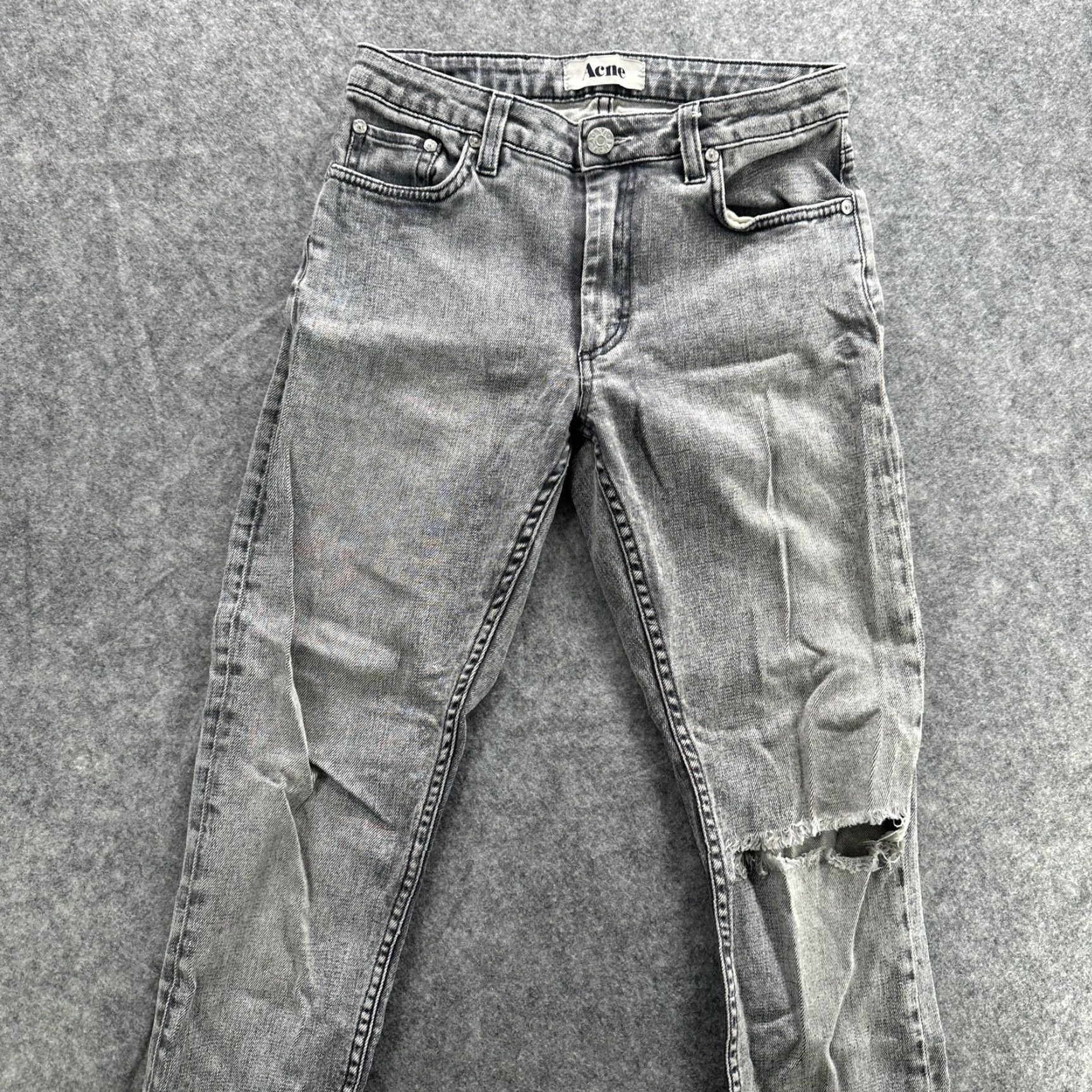 Vintage Acne Jeans Womens 27 Gray High Rise Distressed Skinny Raw Hem Rip Knee Denim Slim 100% Cotton Jeans Womens Size 27" / US 4 / IT 40 - 2 Thumbnail