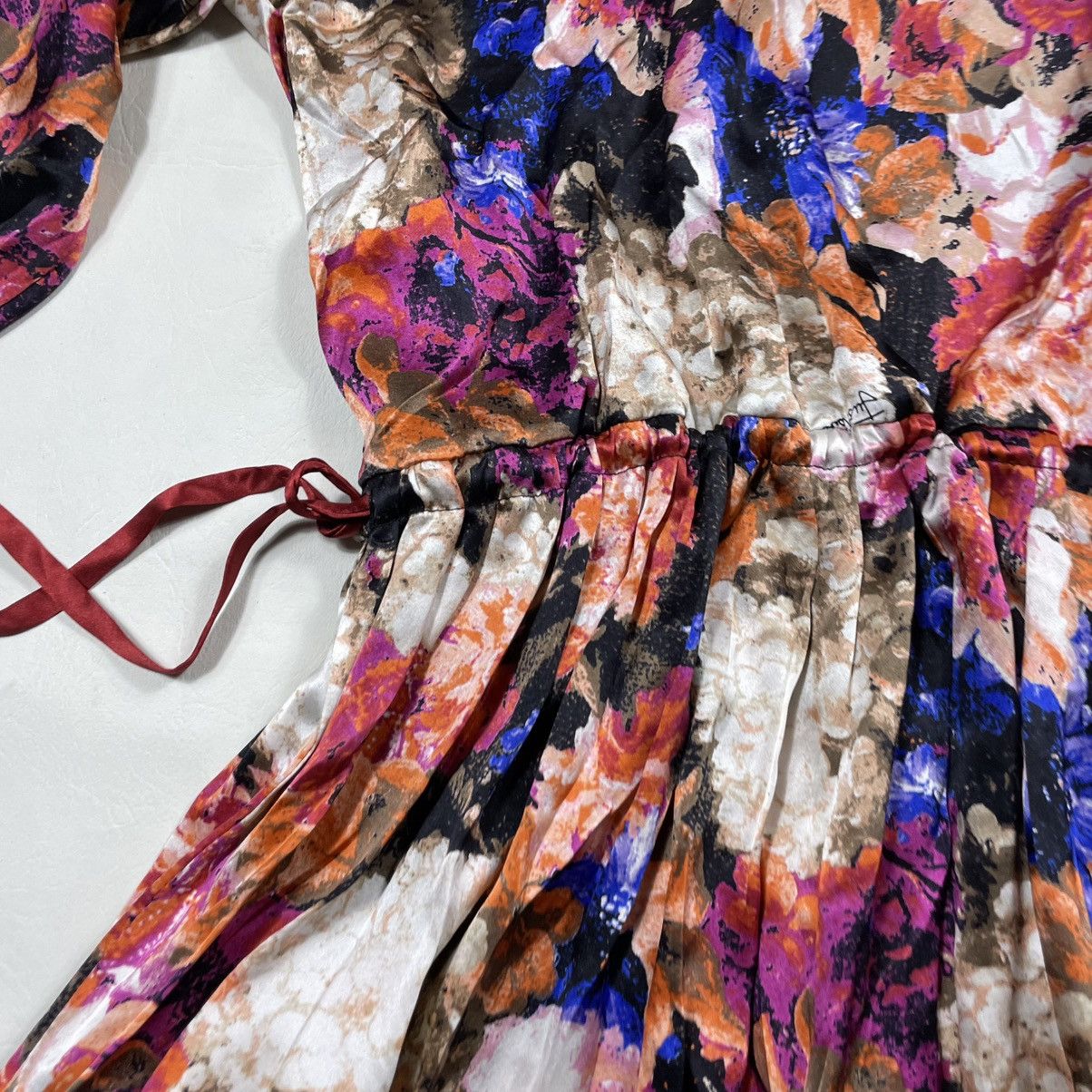 Roberto Cavalli Just Cavalli Multicolor Silk Satin Floral Print Size M / US 6-8 / IT 42-44 - 20 Thumbnail