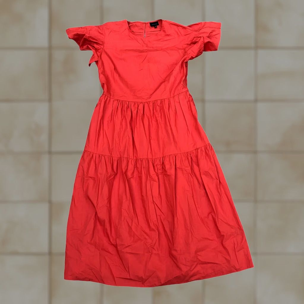 Vintage WHO WHAT WEAR Midi A-Line Dress MED Orange Short Sleeve 100% Cotton Dress Women M Orange 90s? Size 32" / US 10 / IT 46 - 1 Thumbnail