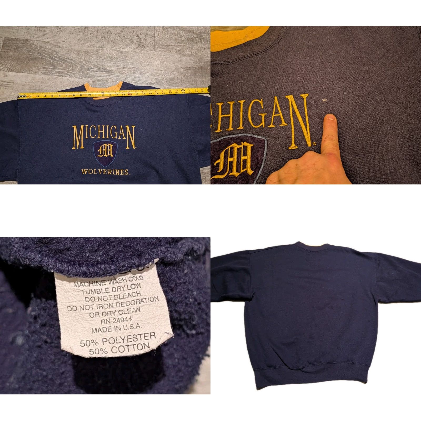 Doublet VINTAGE Dodger Michigan Wolverines Sweatshirt Crewneck Large Blue Embroidered 90s College USA Made Men Size US L / EU 52-54 / 3 - 9 Thumbnail