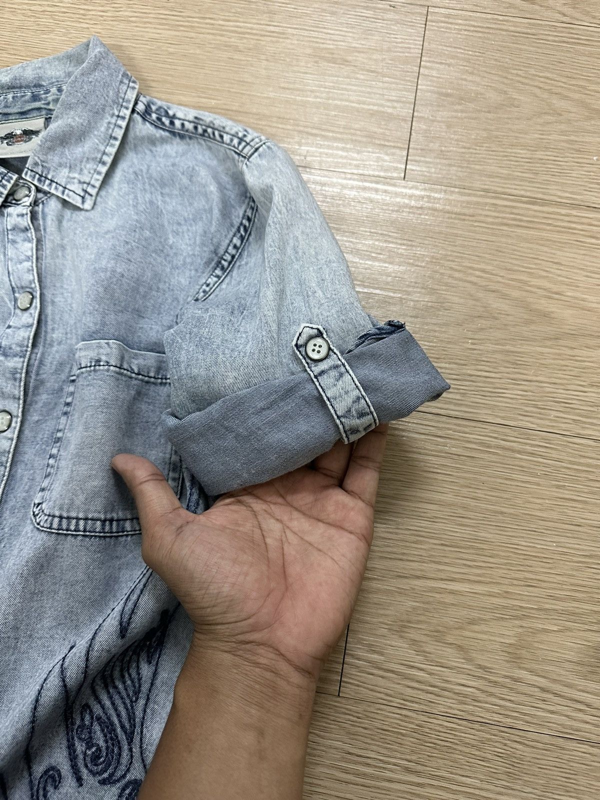 Beauty Beast × Harley Davidson × Vintage Rare Harley Davidson Stone Button Washed Denim Shirt Size XS / US 0-2 / IT 36-38 - 10 Thumbnail