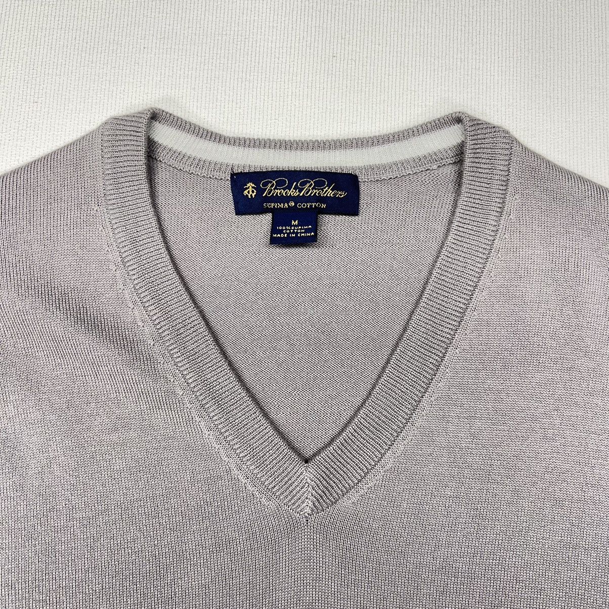 Brooks Brothers Brooks Brothers Sweater Grey V-Neck Pullover Supima Cotton Size US M / EU 48-50 / 2 - 2 Thumbnail