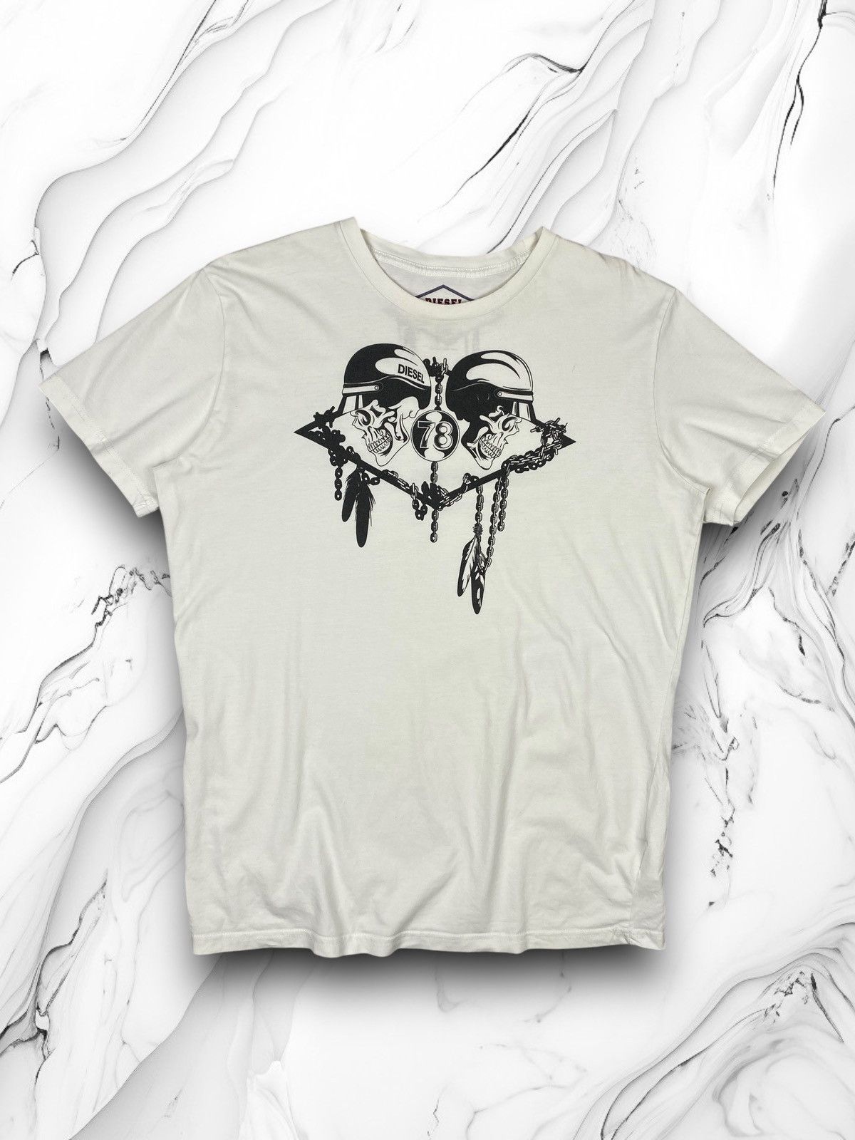Diesel Vintage 00s Diesel Skulls Biker Motorcycle Y2K Tee Size US L / EU 52-54 / 3 - 1 Thumbnail