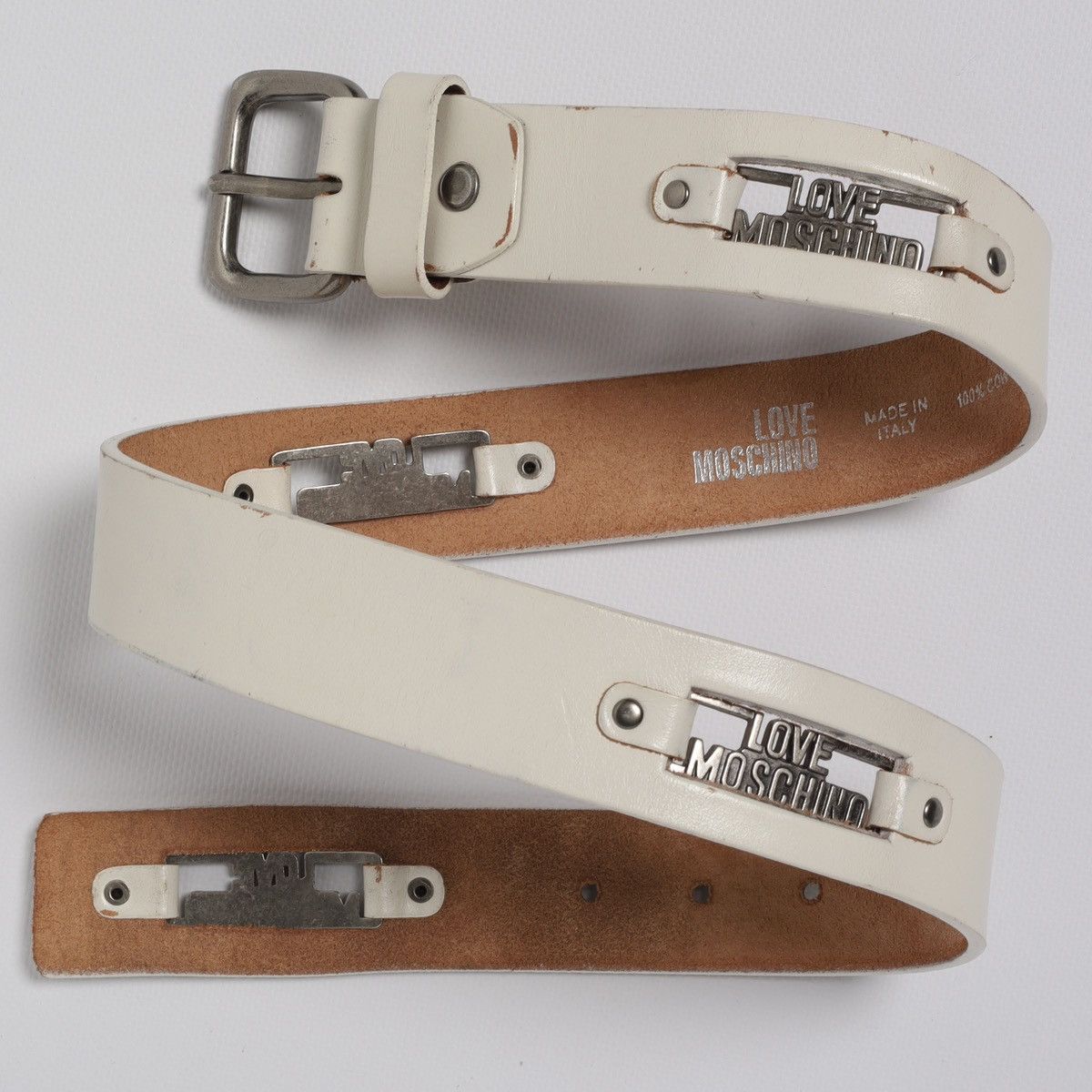 Love Moschino Love Moschino Cow Leather White Belt Metal Logo Size ONE SIZE - 1 Thumbnail