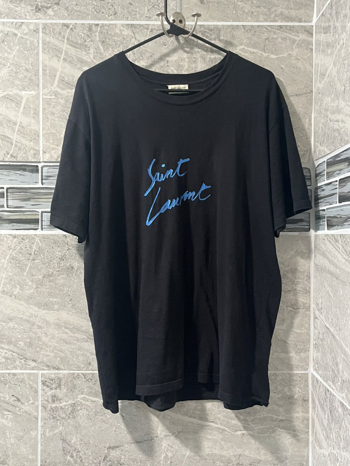 Saint Laurent Paris Signature Cursive Shirt Black