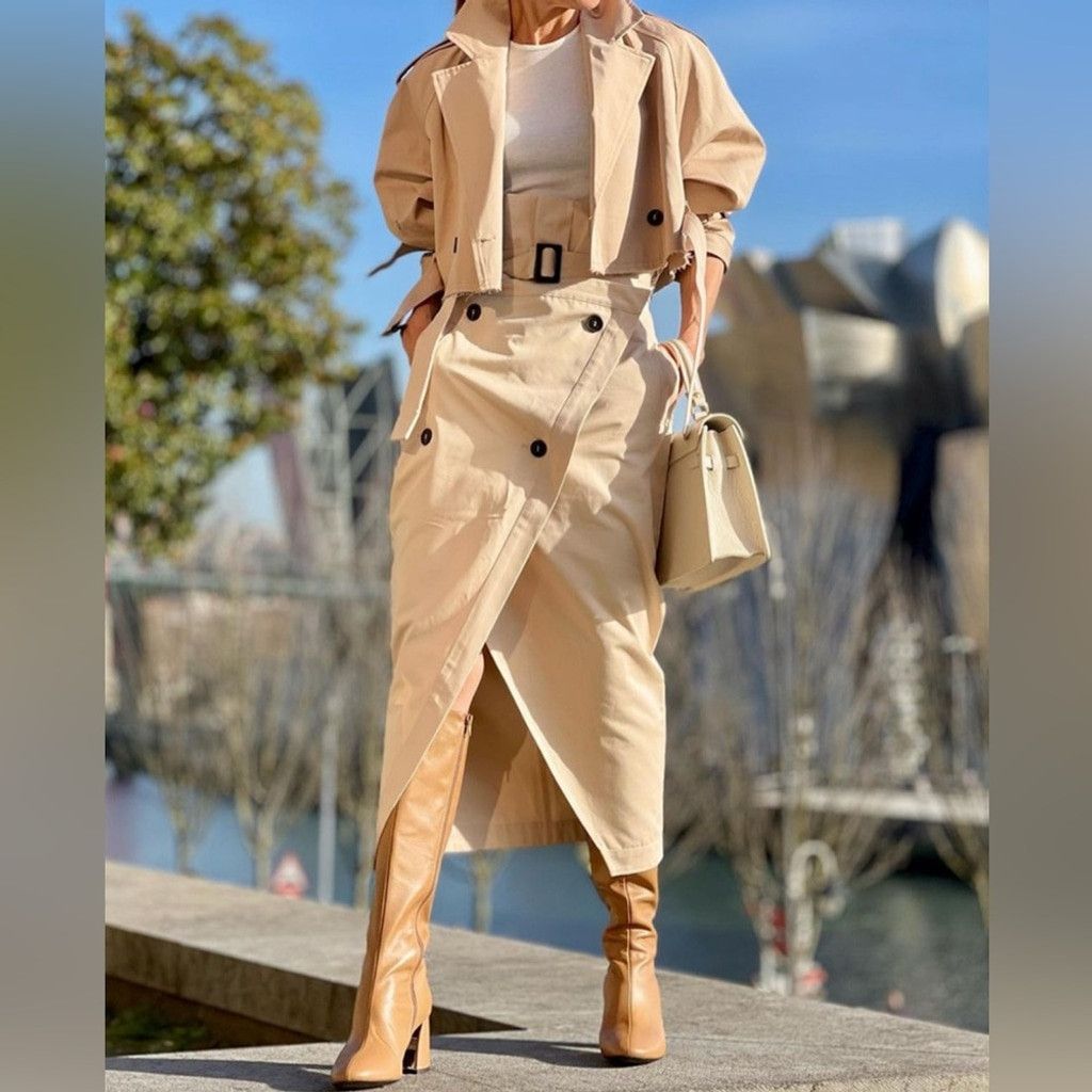 Zara Size XL Zara gabardine paper bag beige maxi skirt Grailed