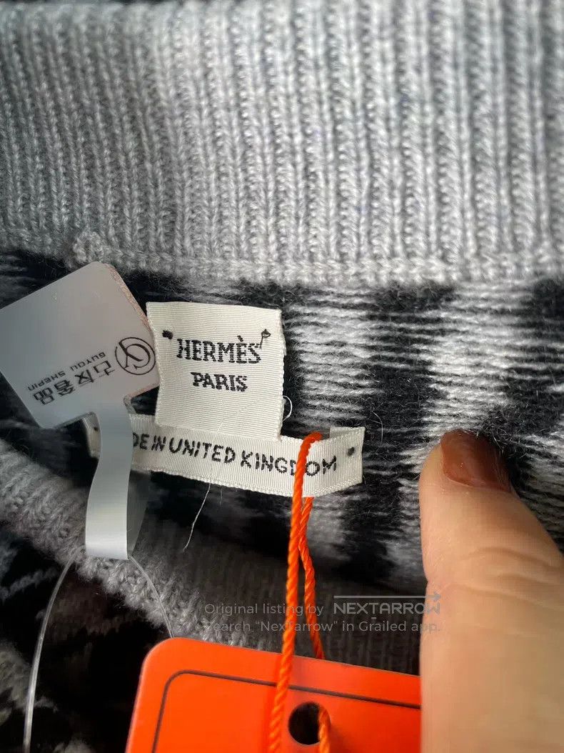 Hermes Hermes Gray houndstooth crewneck long-sleeve wool-knit dre Size XXS / US 00 / IT 34 - 5 Thumbnail