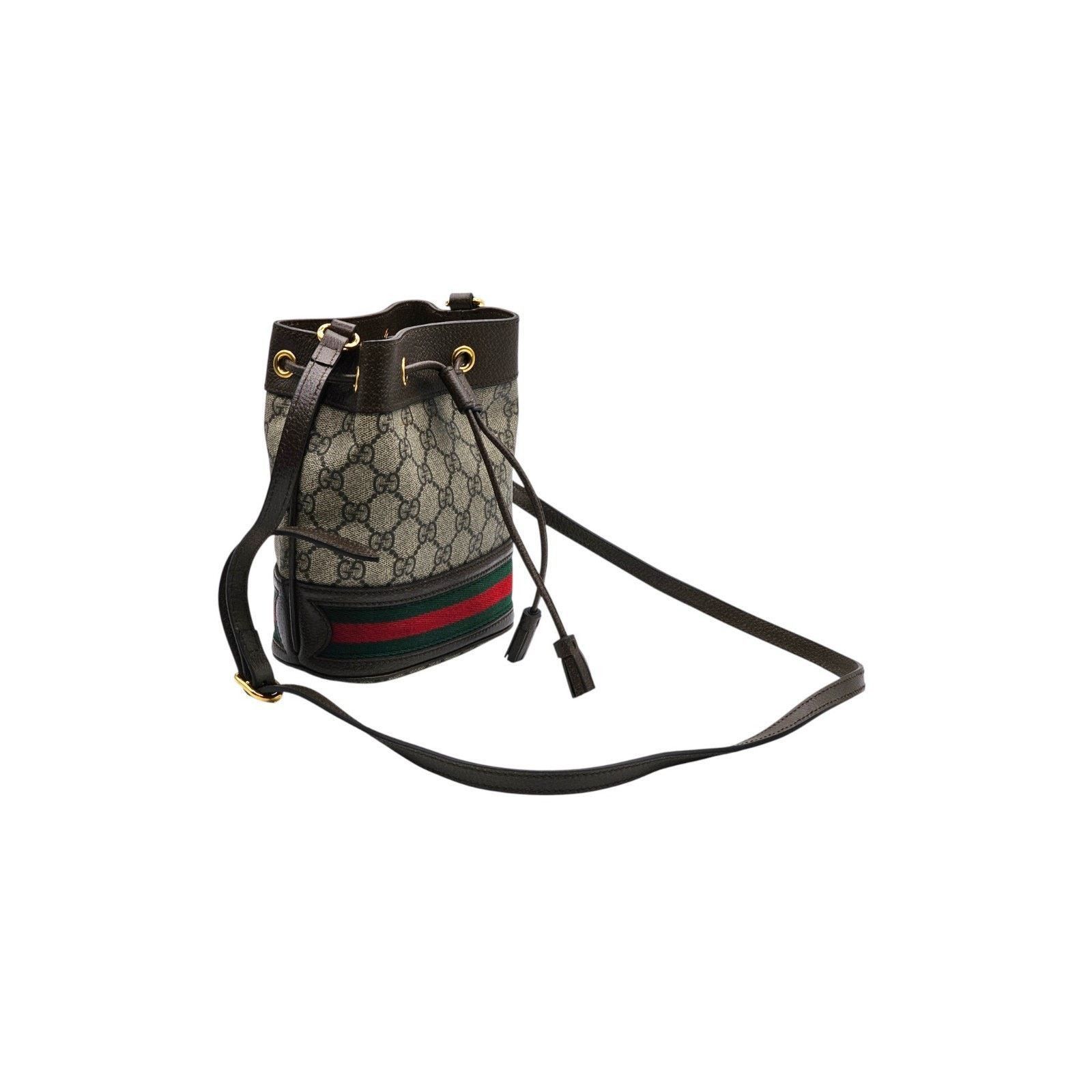 Gucci Ophidia GG Supreme Mini Bucket Bag Stripe Canvas Brown - NWT Size ONE SIZE - 4 Thumbnail