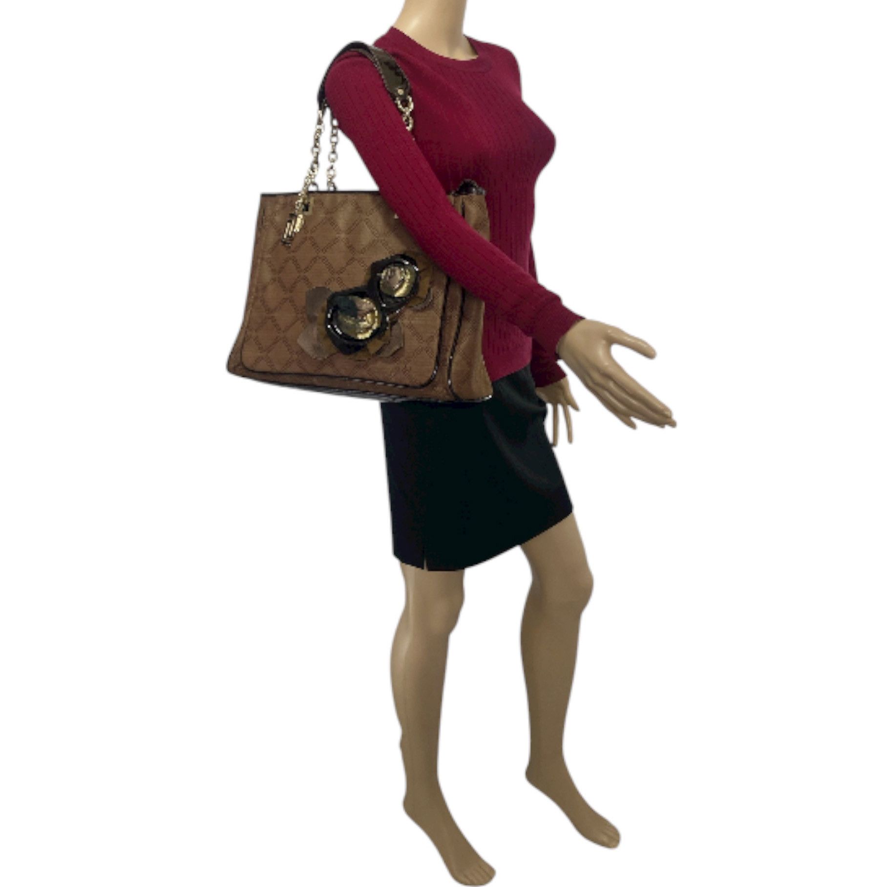 Versace Vintage Brown Black Greco Monogrammed Flower Applique Bag Size ONE SIZE - 8 Thumbnail