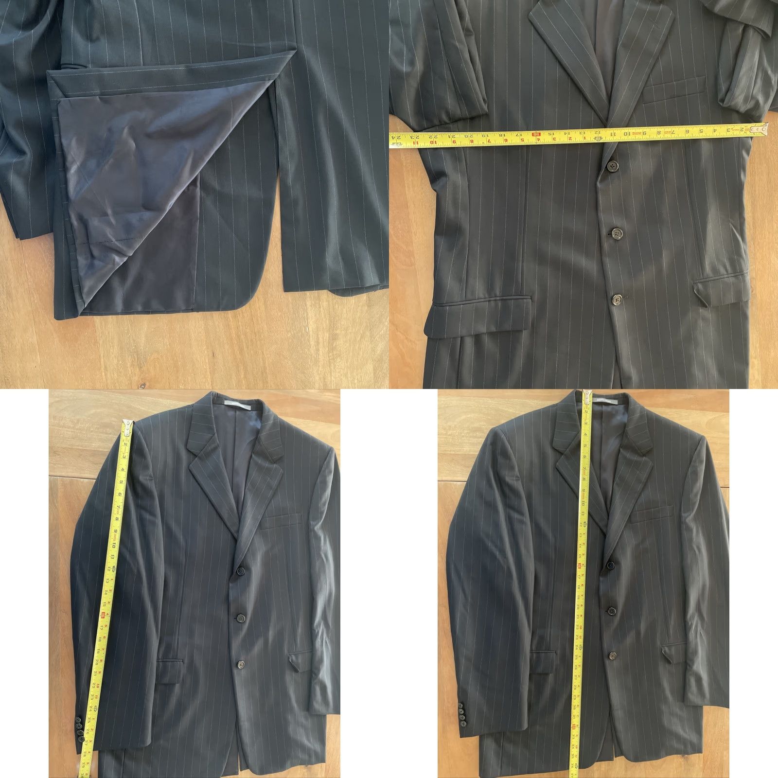 Vintage Hickey Freeman Blazer Single-Breasted 3-Button Black Wool 44L MINT Mens Suit Jacket Pocket Lining Cupro Pinstripe Vintage: No Size 44R - 8 Thumbnail
