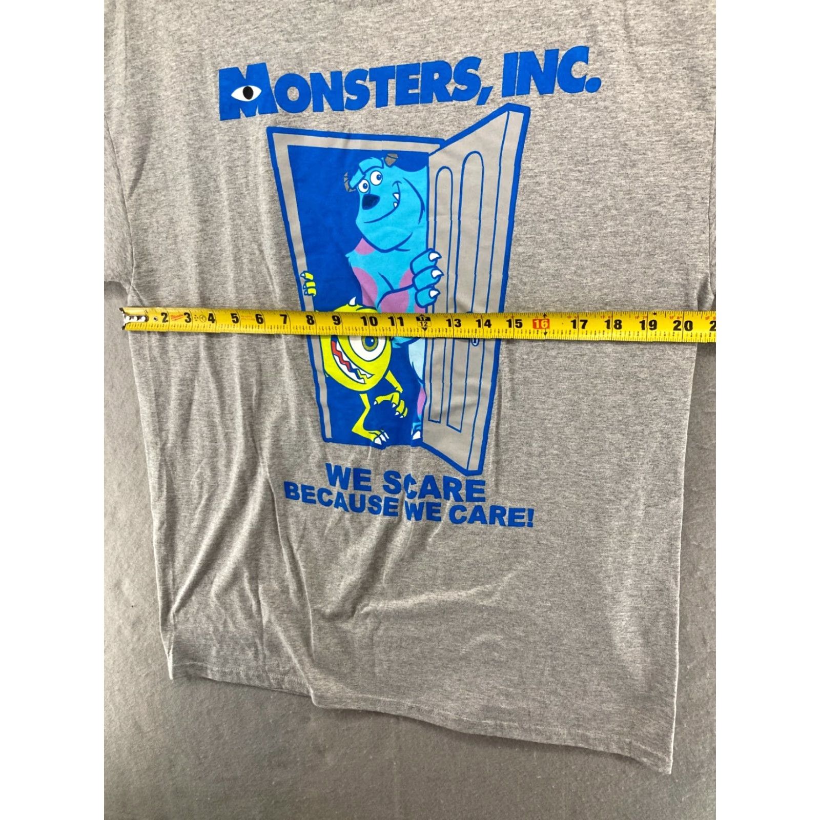 Vintage Disney Pixar Monsters Inc Mens TShirt L Gray We Scare Because We Care Shirt Mens Large Gray Cartoon Movie 90s Theme Boys Girls Mens Size US L / EU 52-54 / 3 - 3 Thumbnail