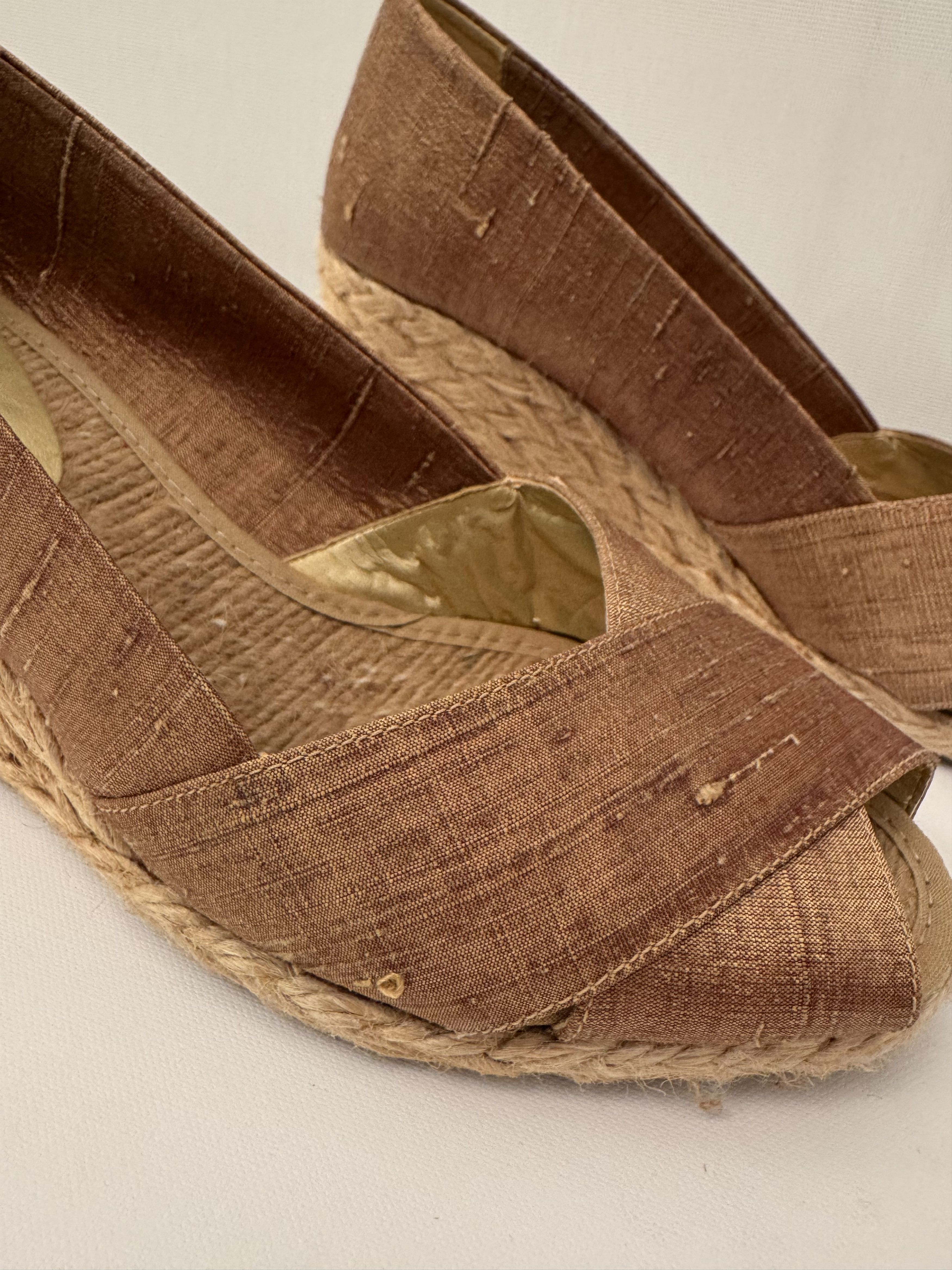 Lauren Ralph Lauren Gold Linen Wedges Size US 7 / IT 37 - 4 Thumbnail