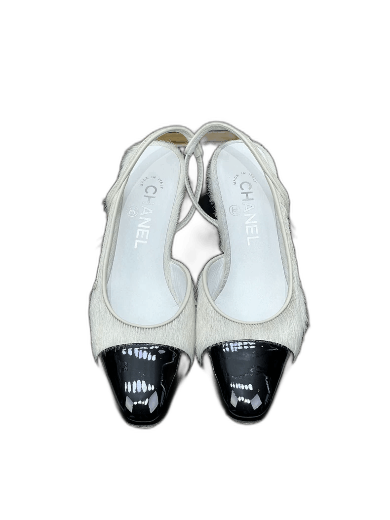 Chanel Slingback Chunky Heel Shoes Sandals in Beige, Women's (Size 6)