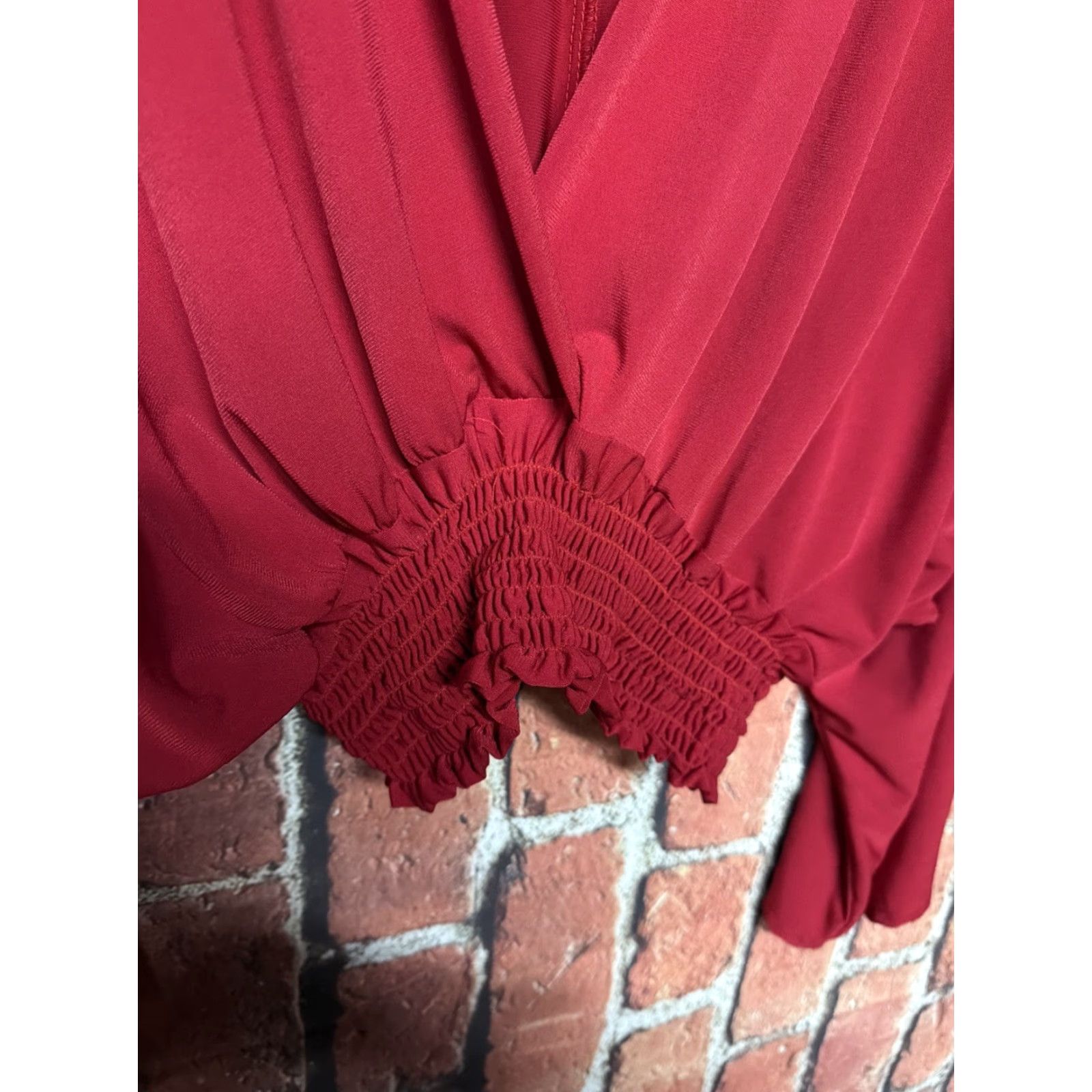 Vintage Touch Me Blouse Womens Top Vintage Y2K Small Red Sleeveless Crew Neck Button Chiffon Ruffle Size S / US 4 / IT 40 - 3 Thumbnail