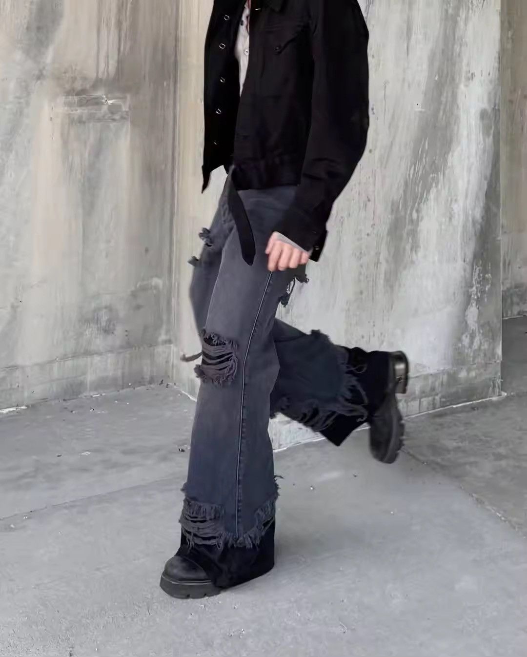 Japanese Brand Double Layer Ripped Baggy Jean Size US 27 - 1 Thumbnail