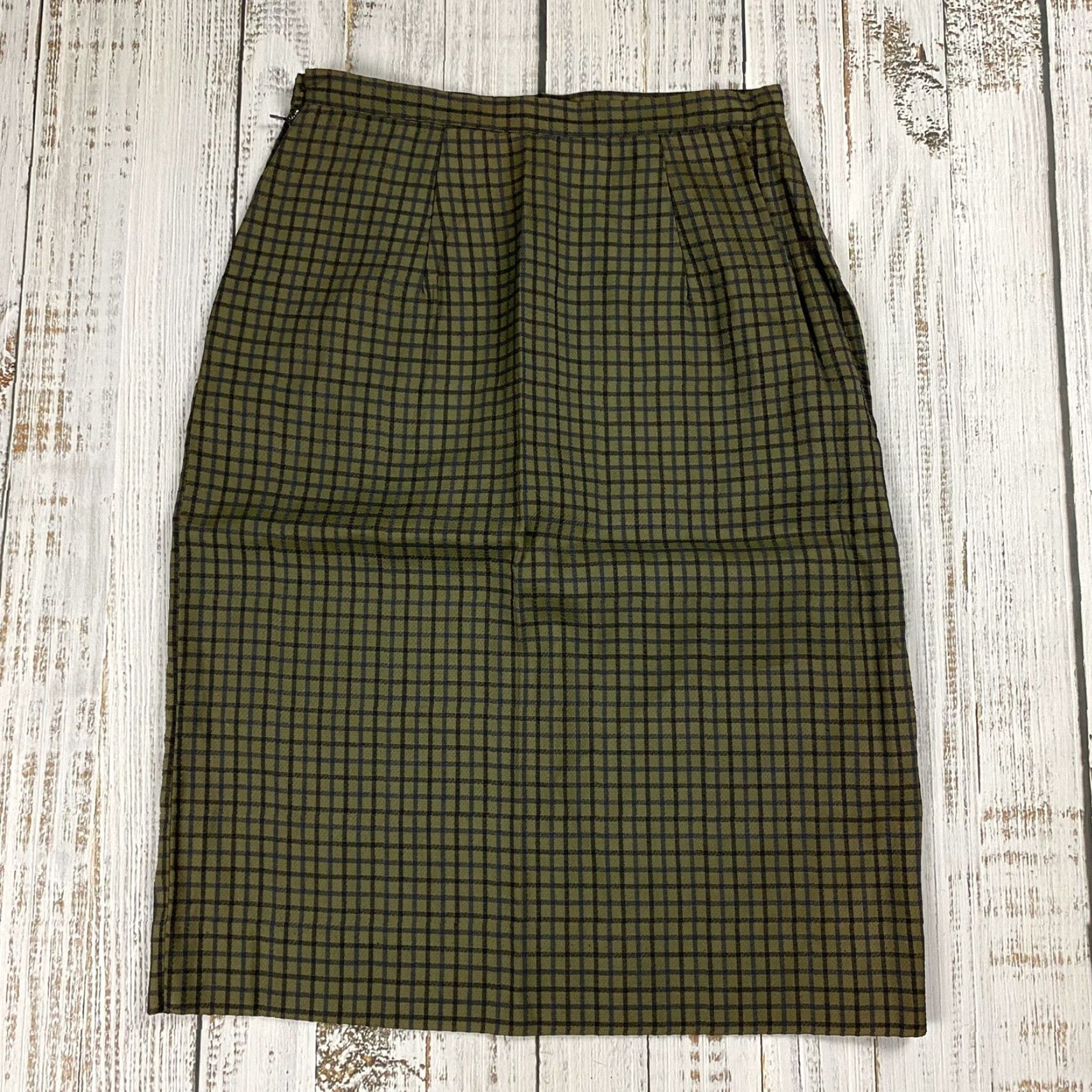 Vintage VINTAGE 1960s UNIONMADE Green/Navy Checkered Wool Woven Skirt Women's Size 14 Pleated Mod/GoGo Size 36" / US 14 / IT 50 - 7 Thumbnail