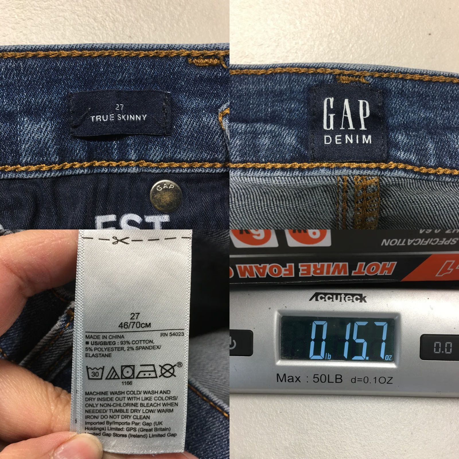 Gap GAP True Skinny Jeans Womens 27 Blue Dark Denim Mid Rise Zip Fly Jeans Size 27" / US 4 / IT 40 - 9 Thumbnail