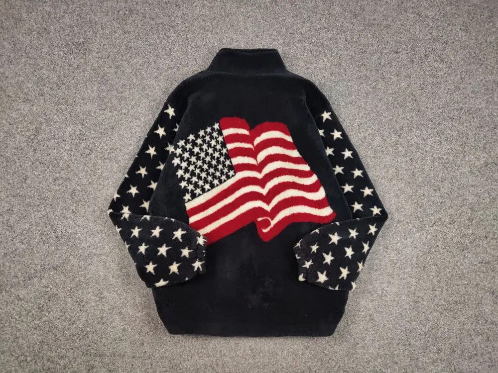 Vintage Vintage 90's Fleece Jacket All Over Logo Flag USA American Size US L / EU 52-54 / 3 - 2 Thumbnail