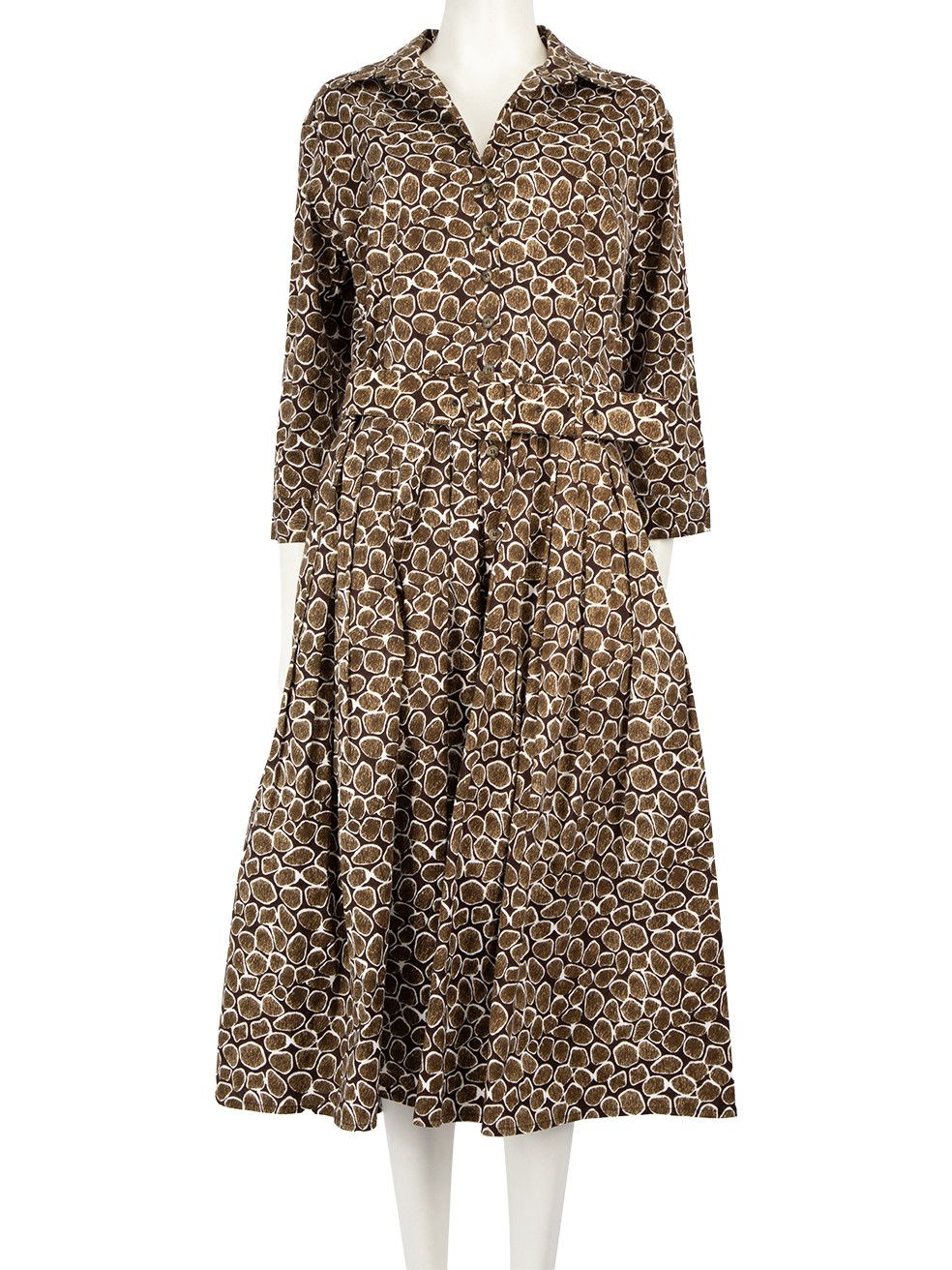 image of Samantha Sung Brown Abstract Belted Midi Dress, Women's (Size XL)