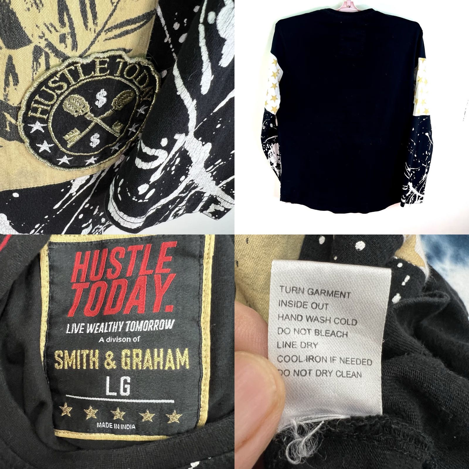 Vintage VINTAGE Smith & Graham Men's Long Sleeve T-Shirt XL Black Graphic Print Art Designer Grunge Money Casual Size US XL / EU 56 / 4 - 8 Thumbnail