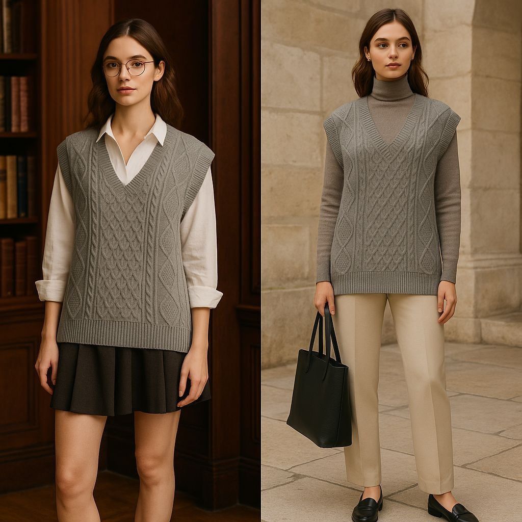 Other Gray Cable Knit Vest Women M Y2K Light Academia Preppy Layer Size L / US 10 / IT 46 - 1 Thumbnail