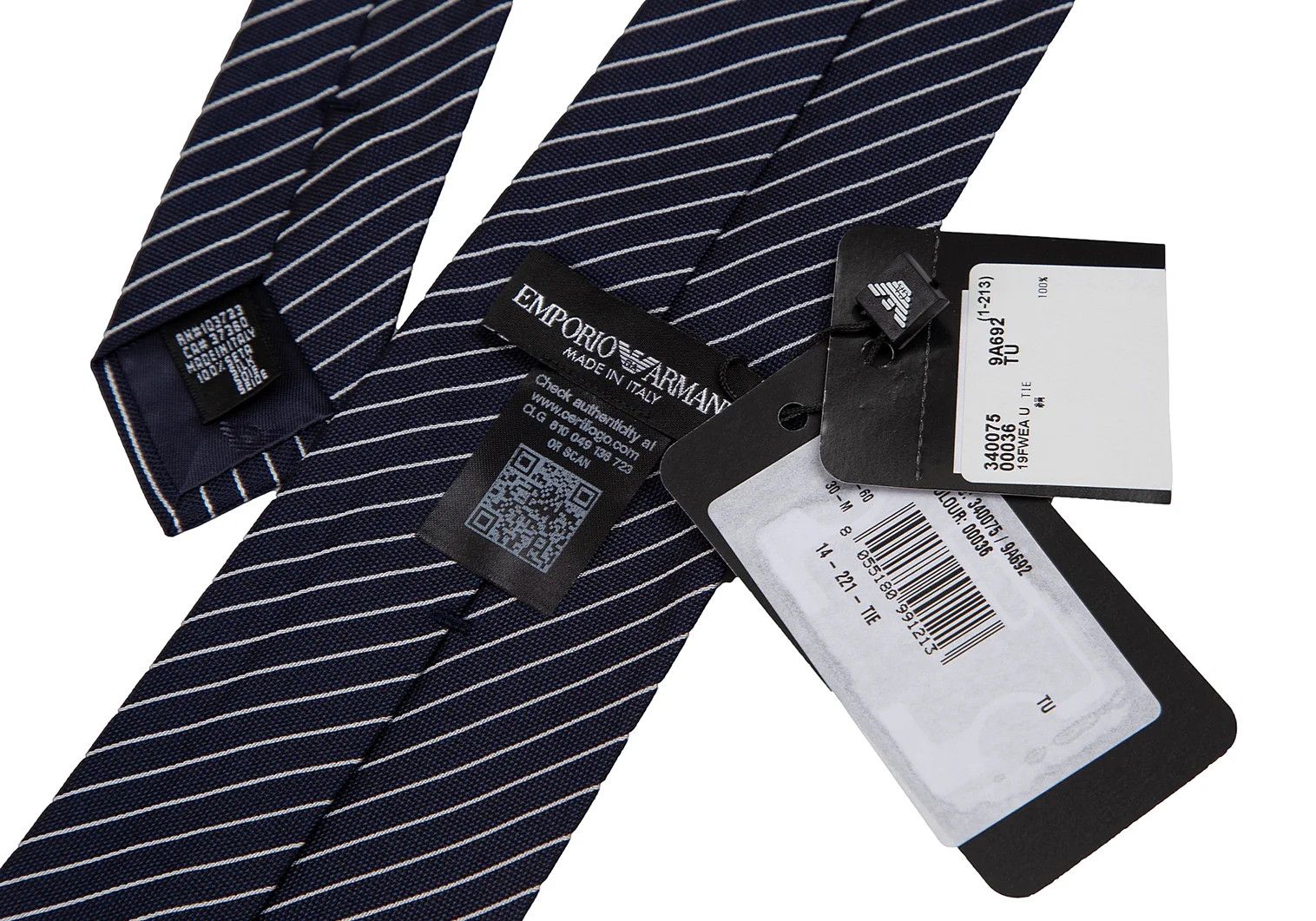 Emporio Armani Silk Regimental Tie in Navy and White Size ONE SIZE - 7 Thumbnail