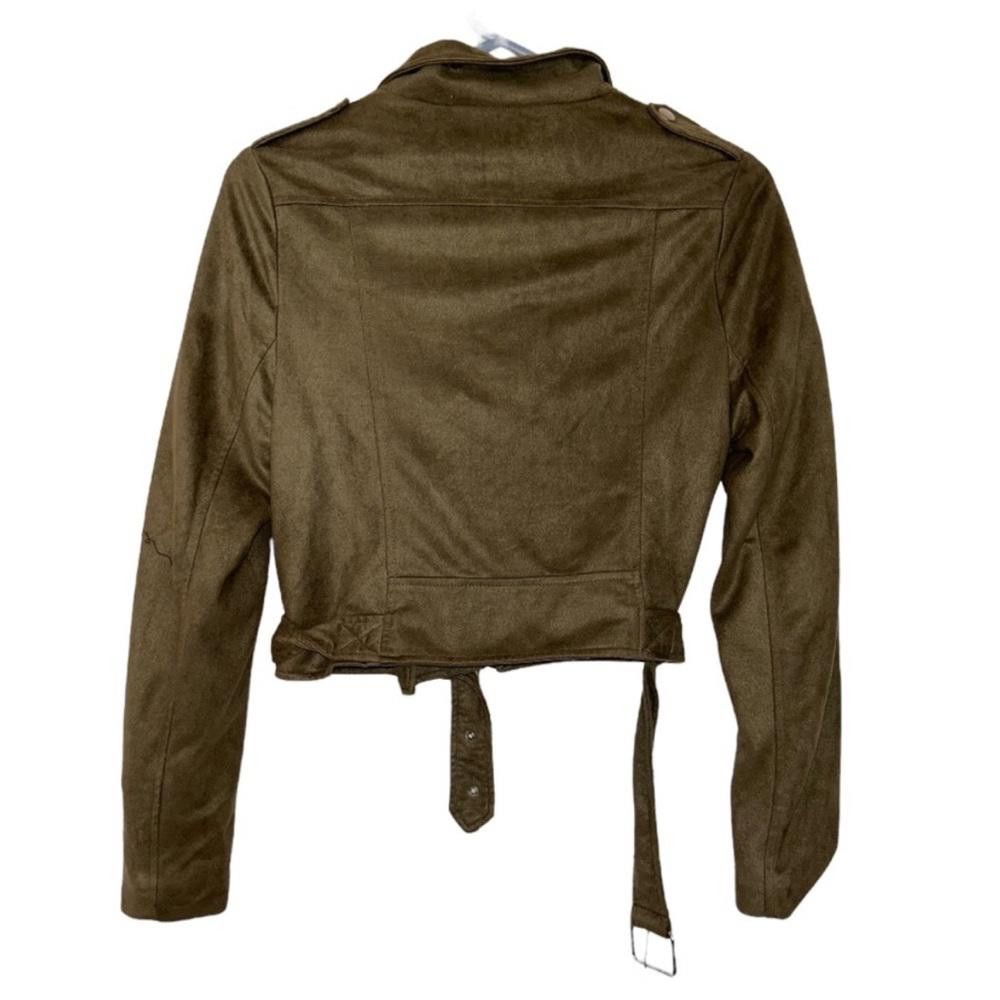 Designer Missguided l Faux Suede Olive Green Moto Jacket Size 2 Size XS / US 0-2 / IT 36-38 - 3 Thumbnail