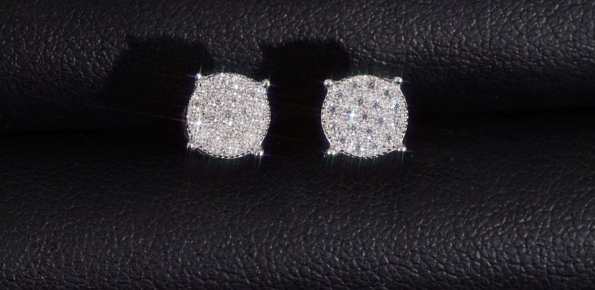 Other VVS Iced Out Silver Moissanite Earrings 6.5mm Size ONE SIZE - 1 Thumbnail