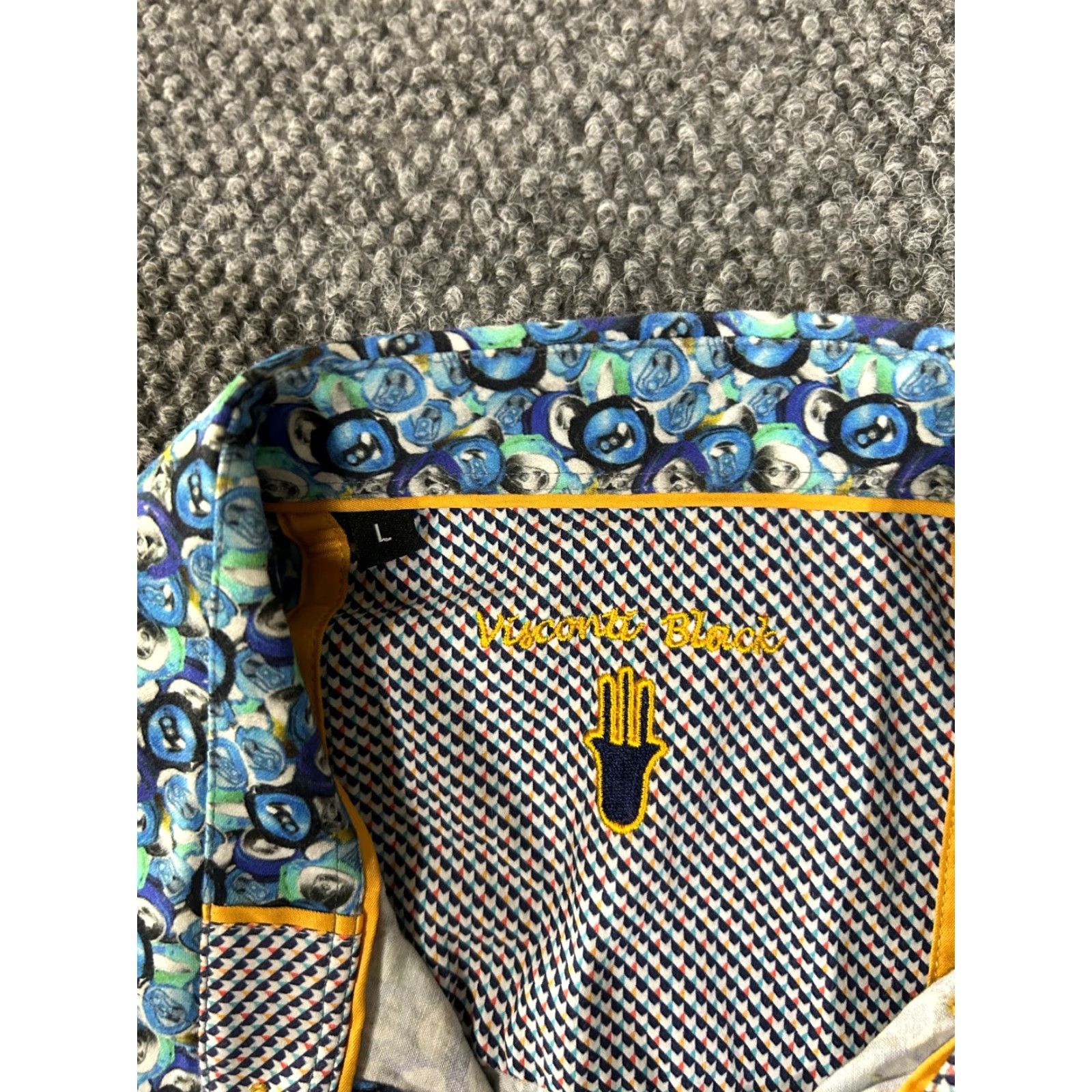 Luchiano Visconti Luchiano Visconti Blue Geometric Button-Up Shirt Mens Large Short Sleeve Collared Knit Cotton Front Button Size US L / EU 52-54 / 3 - 3 Thumbnail