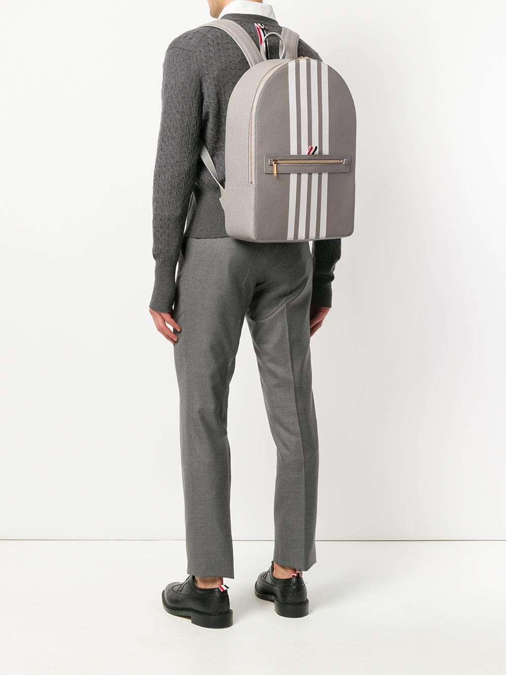 Thom Browne o1tko11025 Size: OS / Contrast Leather Backpack Light Gray Size ONE SIZE - 4 Thumbnail