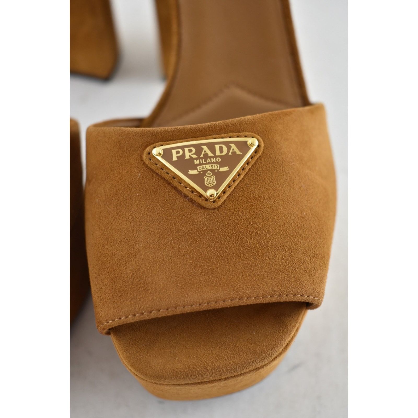 Prada Prada 115mm Cognac Brown Suede Platform Sandal 38.5 Size US 8.5 / IT 38.5 - 15 Thumbnail
