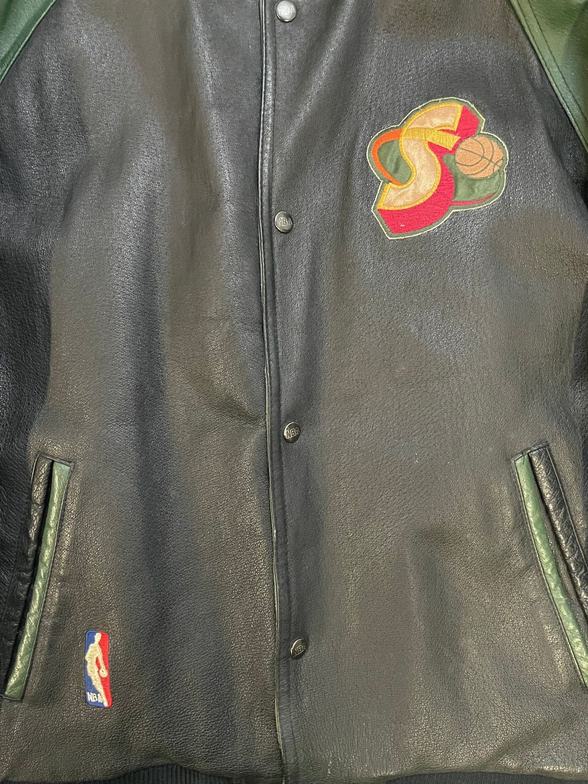 Pro Player Vintage 1990s Seattle Sonics pro player leather jacket Size US L / EU 52-54 / 3 - 3 Thumbnail