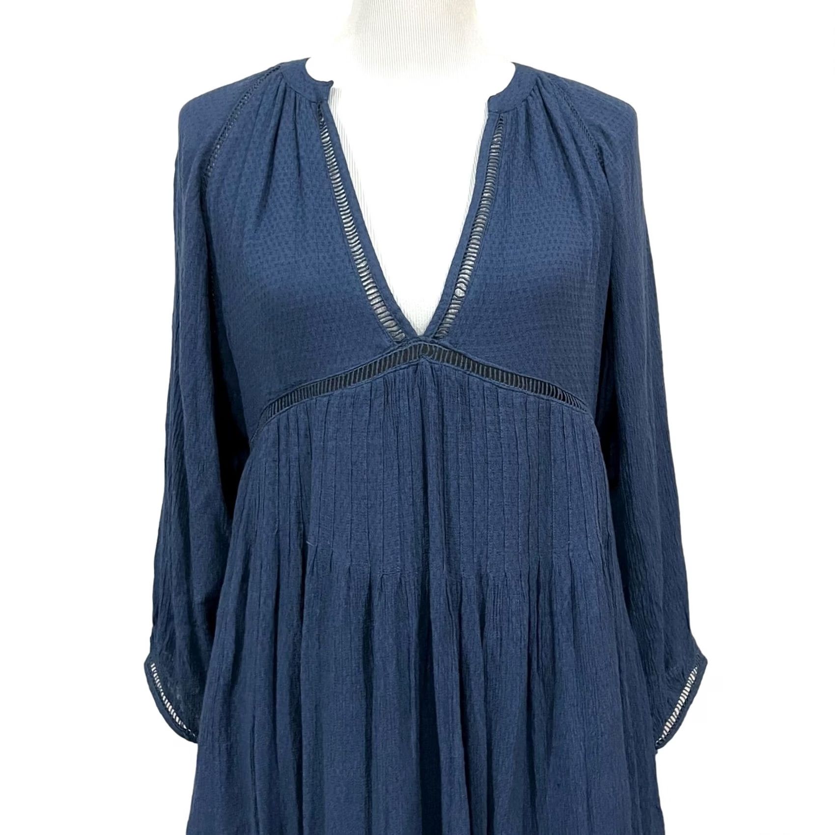 Free People Free People Mini Dress Swing Blue Boho Deep V-Neck Go Lightly Women’s XS Dress Size XS / US 0-2 / IT 36-38 - 4 Thumbnail