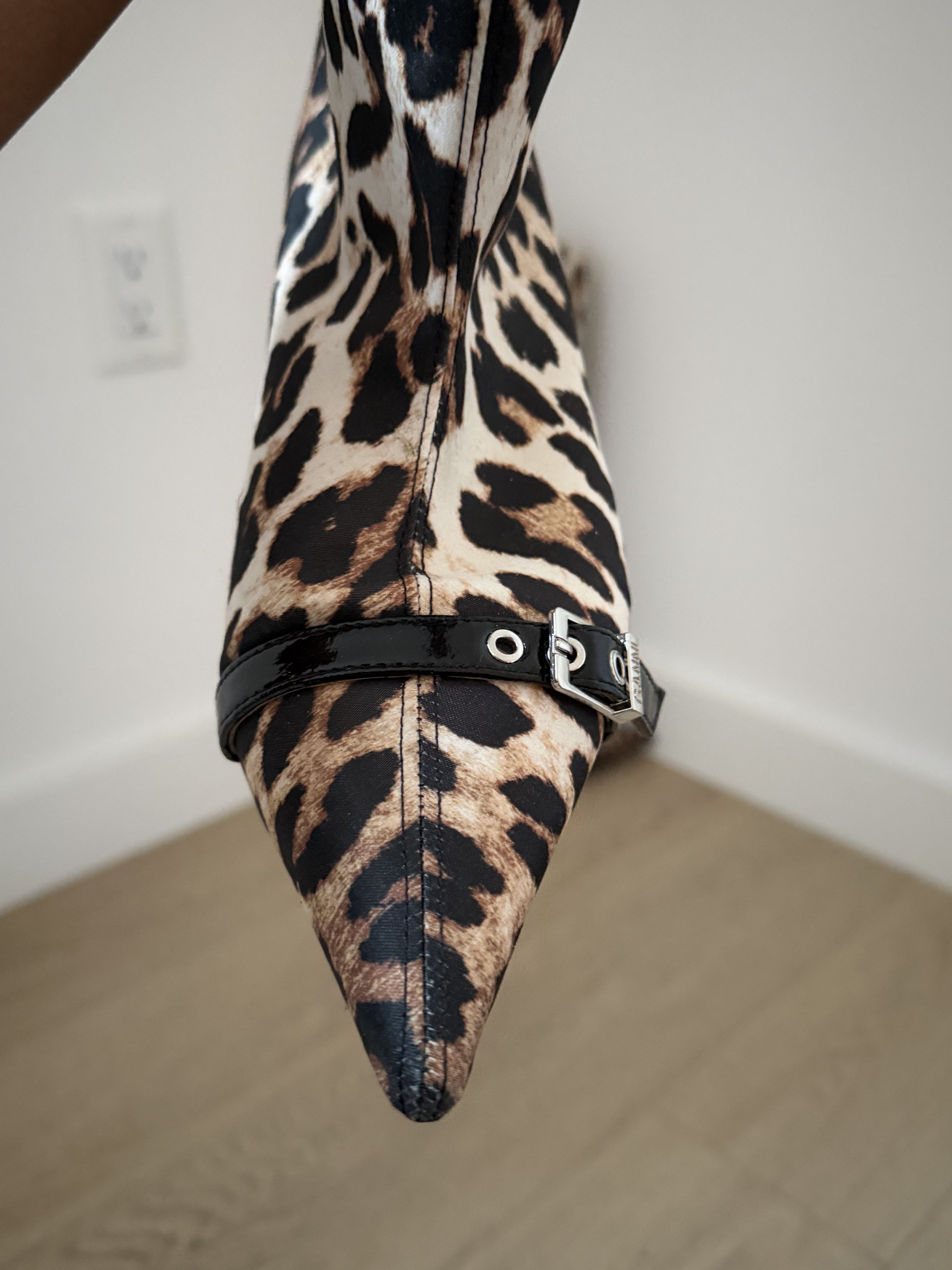 Ganni Ganni Leopard Print Pointed-Toe Knee-Length Boots Size US 7.5 / IT 37.5 - 3 Thumbnail