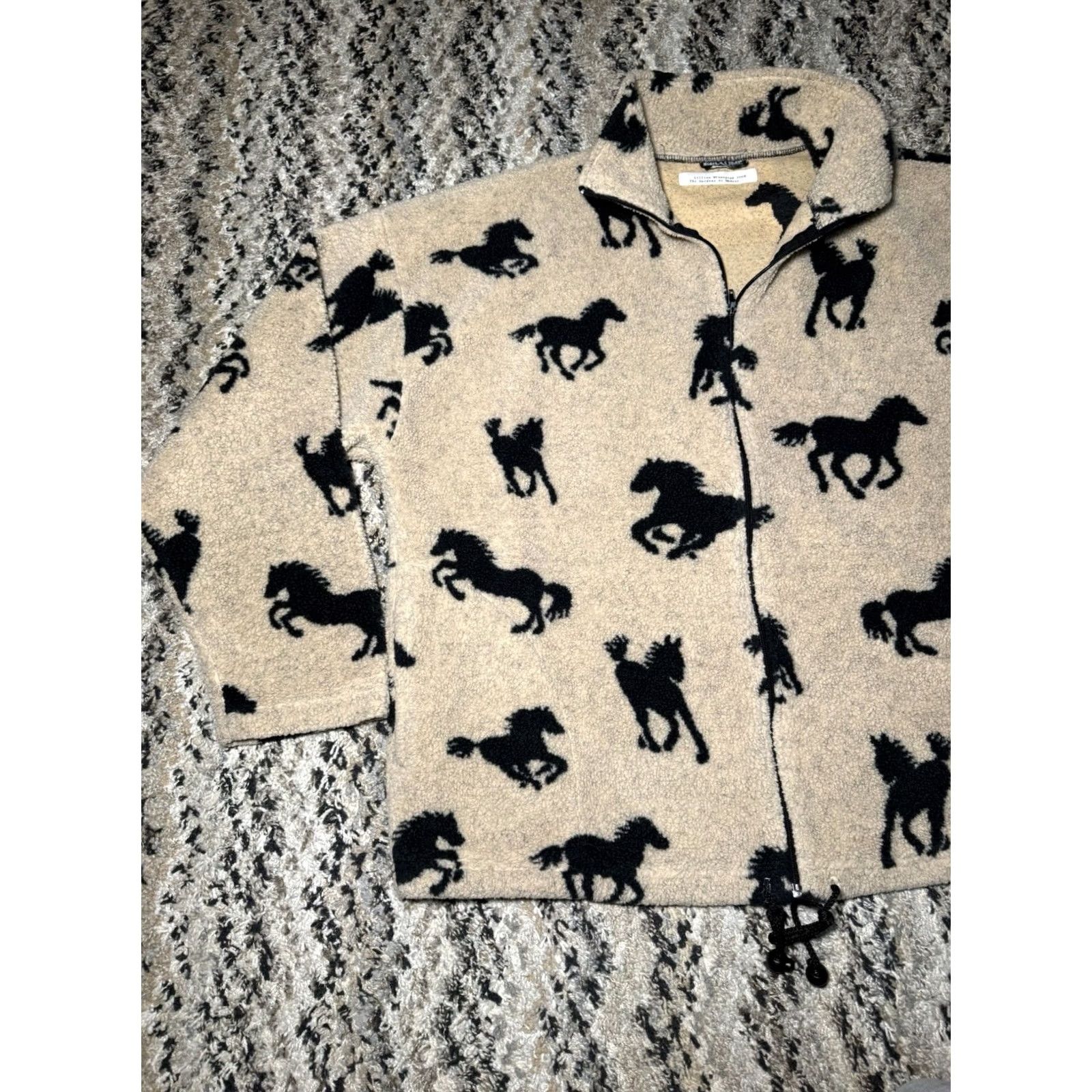 Vintage VINTAGE 90s Awesome Wear Jacket XL Beige Black Horse Fleece Western Coat AOP Unisex Adults Modern Boho Chic Size XL / US 12-14 / IT 48-50 - 3 Thumbnail