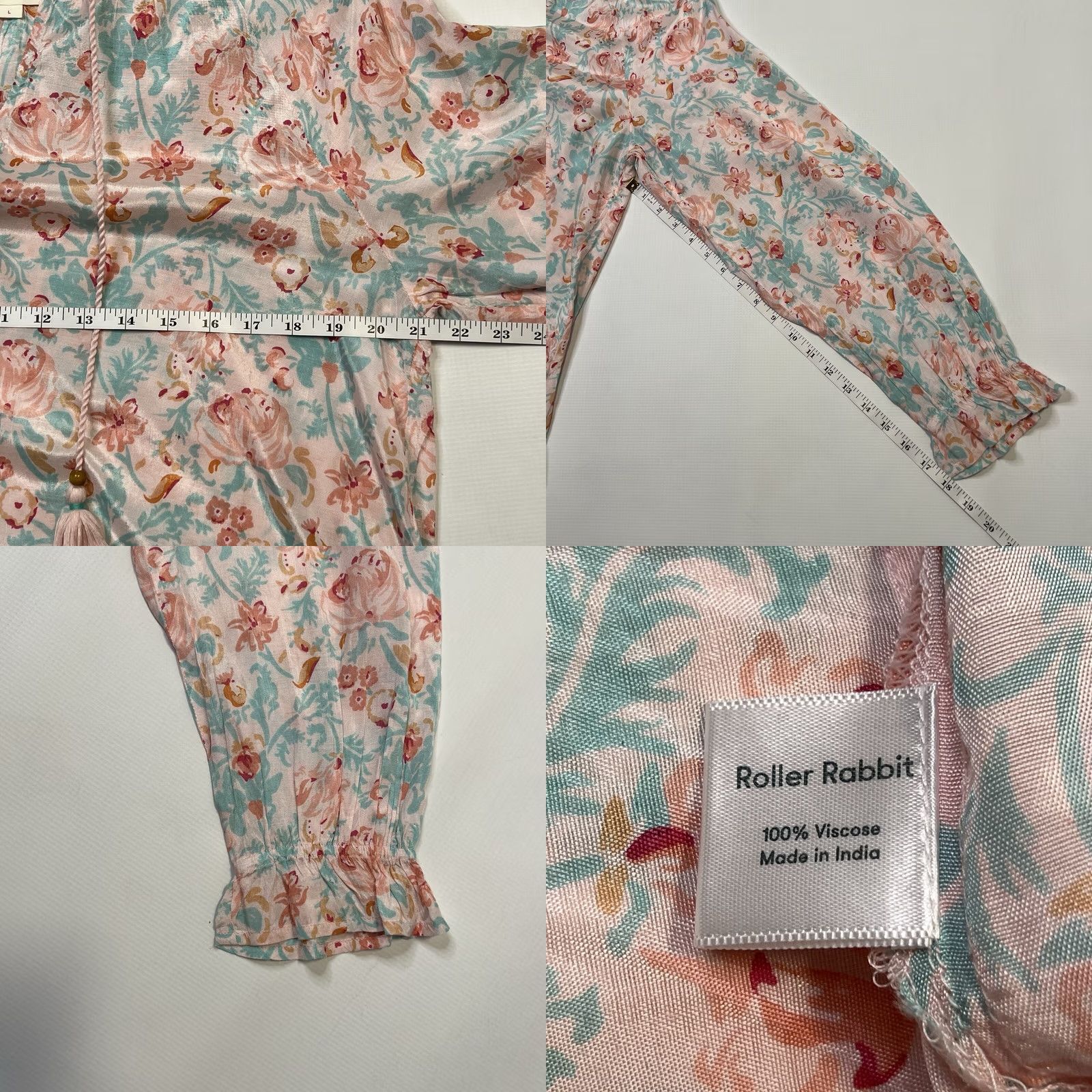 Vintage Roller Rabbit Floral Viscose V-neck Top Pink Blue - Size L - Blouse - Womens Size L / US 10 / IT 46 - 8 Thumbnail